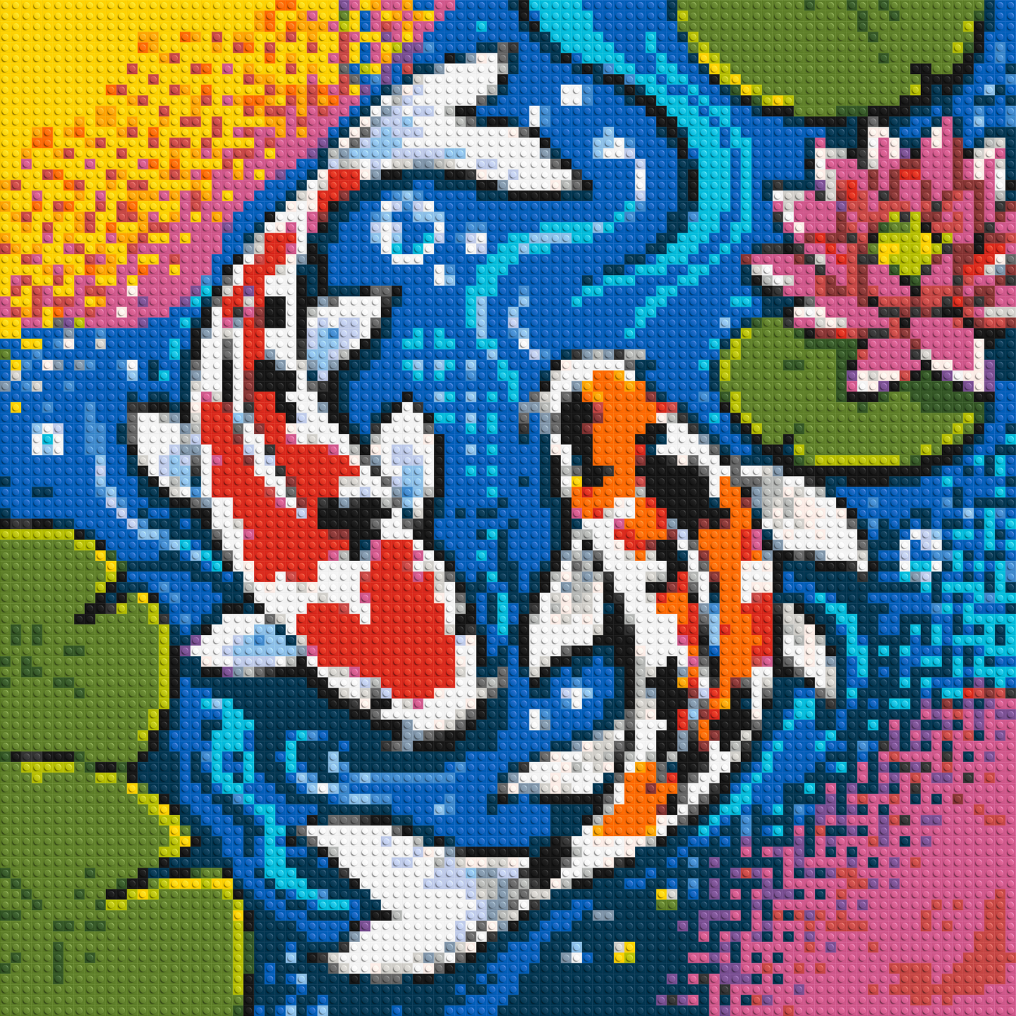Vibrant Pond Koi Fish with Pink Lotus Blossom - Brick Art Mosaic Kit 4x4 large