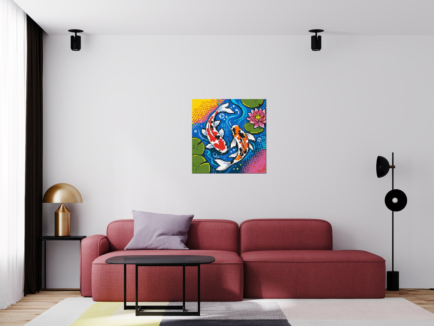 Vibrant Pond Koi Fish with Pink Lotus Blossom - Brick Art Mosaic Kit 4x4 large