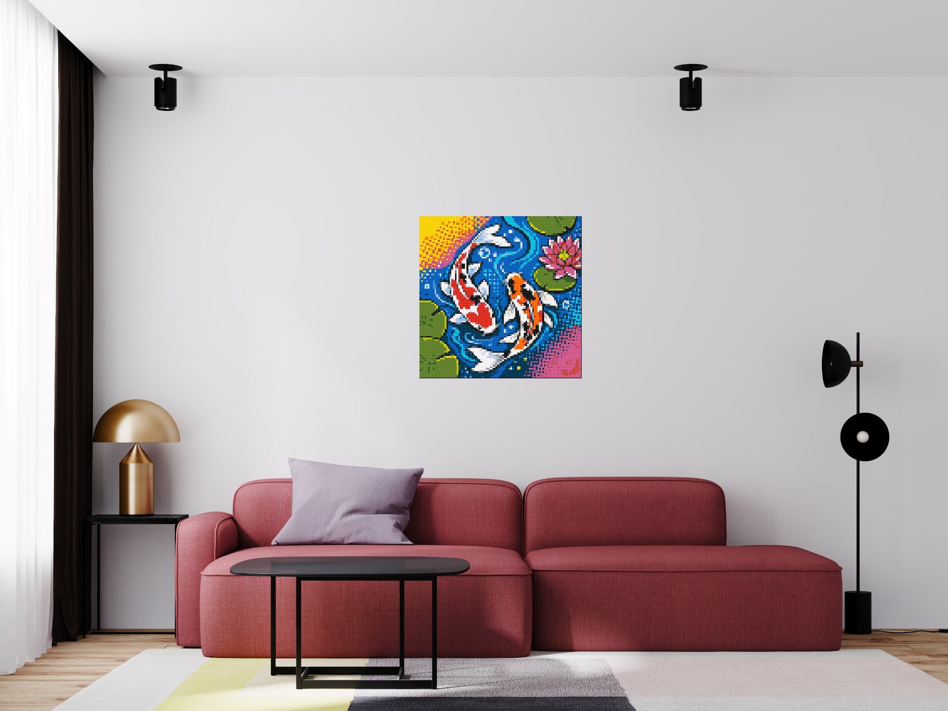 Vibrant Pond Koi Fish with Pink Lotus Blossom - Brick Art Mosaic Kit 4x4 scene
