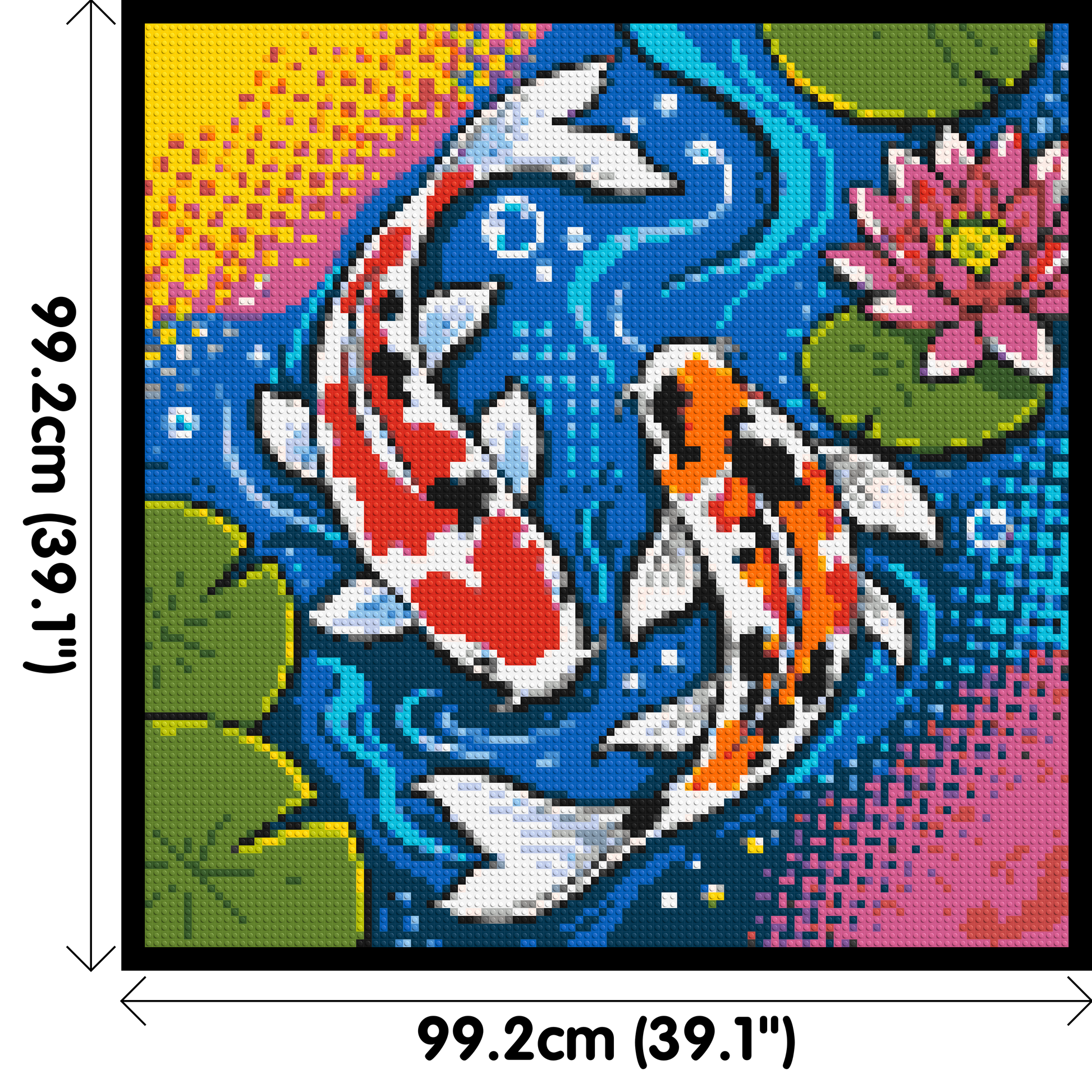 Vibrant Pond Koi Fish with Pink Lotus Blossom - Brick Art Mosaic Kit 5x5 dimensions with frame
