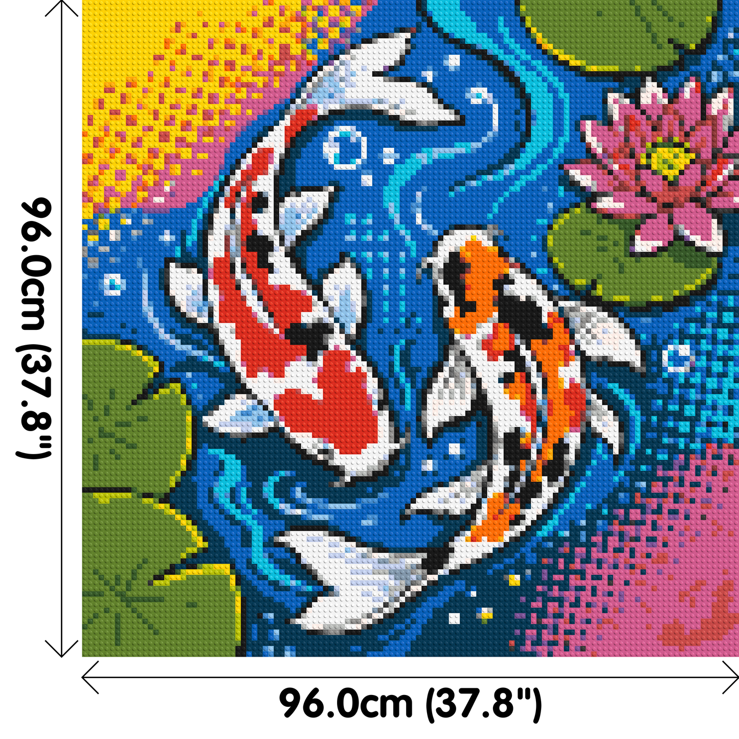 Vibrant Pond Koi Fish with Pink Lotus Blossom - Brick Art Mosaic Kit 5x5 large