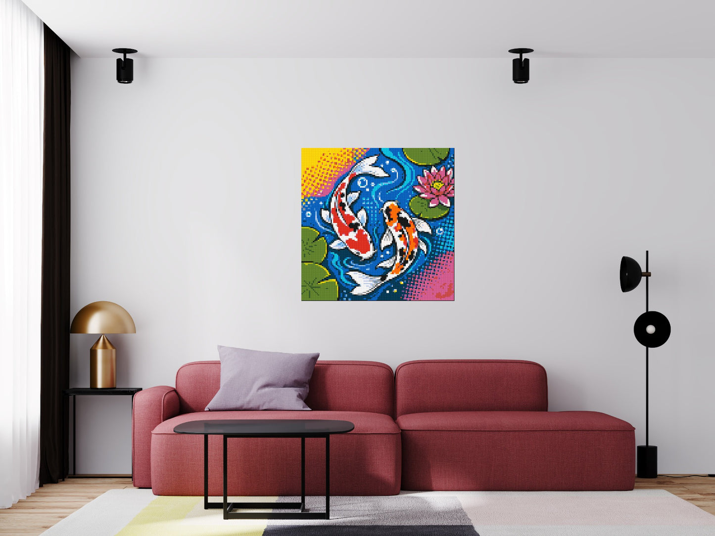 Vibrant Pond Koi Fish with Pink Lotus Blossom - Brick Art Mosaic Kit 5x5 large