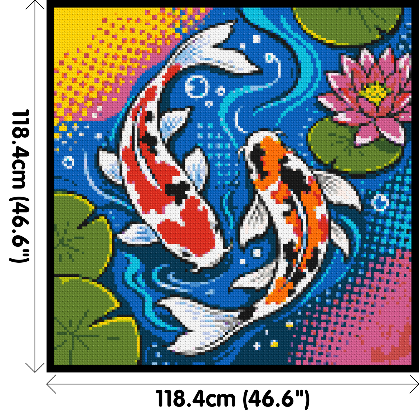 Vibrant Pond Koi Fish with Pink Lotus Blossom - Brick Art Mosaic Kit 6x6 large
