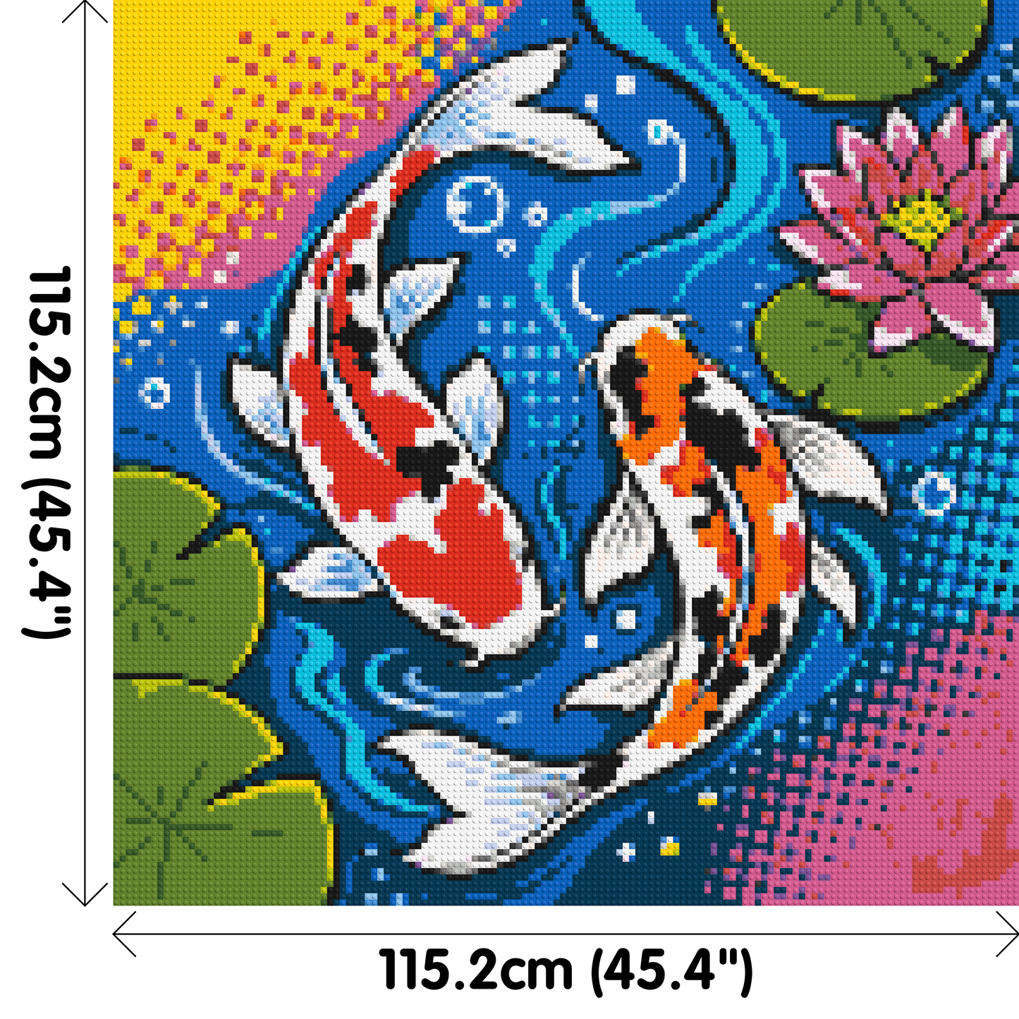 Vibrant Pond Koi Fish with Pink Lotus Blossom - Brick Art Mosaic Kit 6x6 large