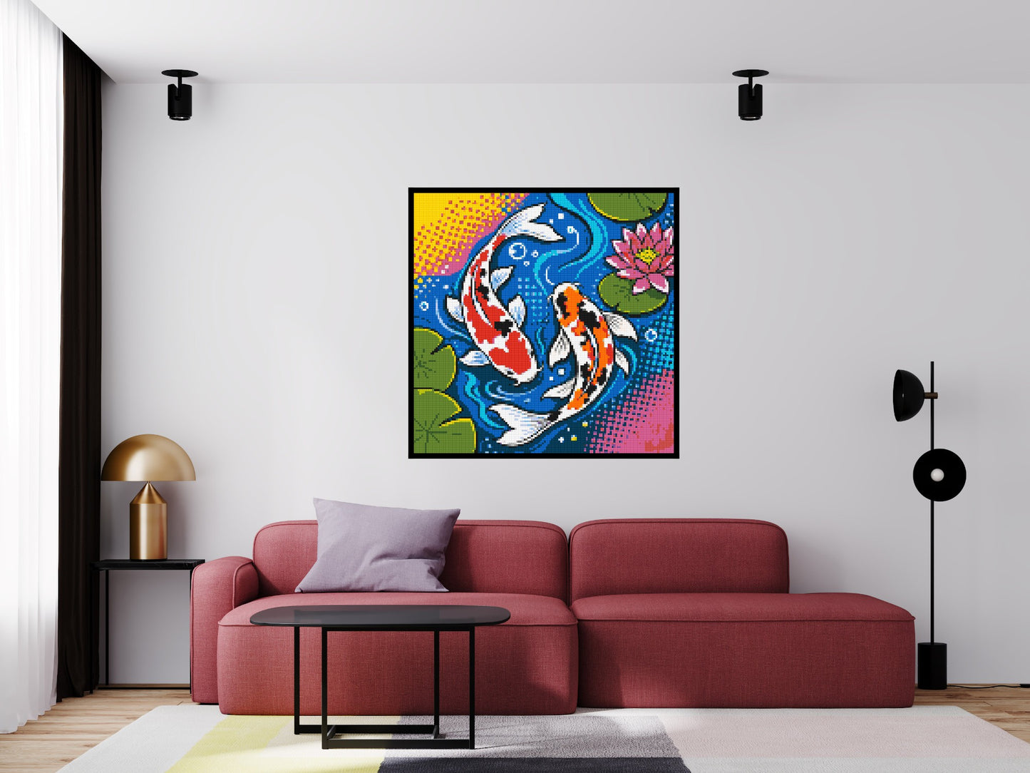 Vibrant Pond Koi Fish with Pink Lotus Blossom - Brick Art Mosaic Kit 6x6 large