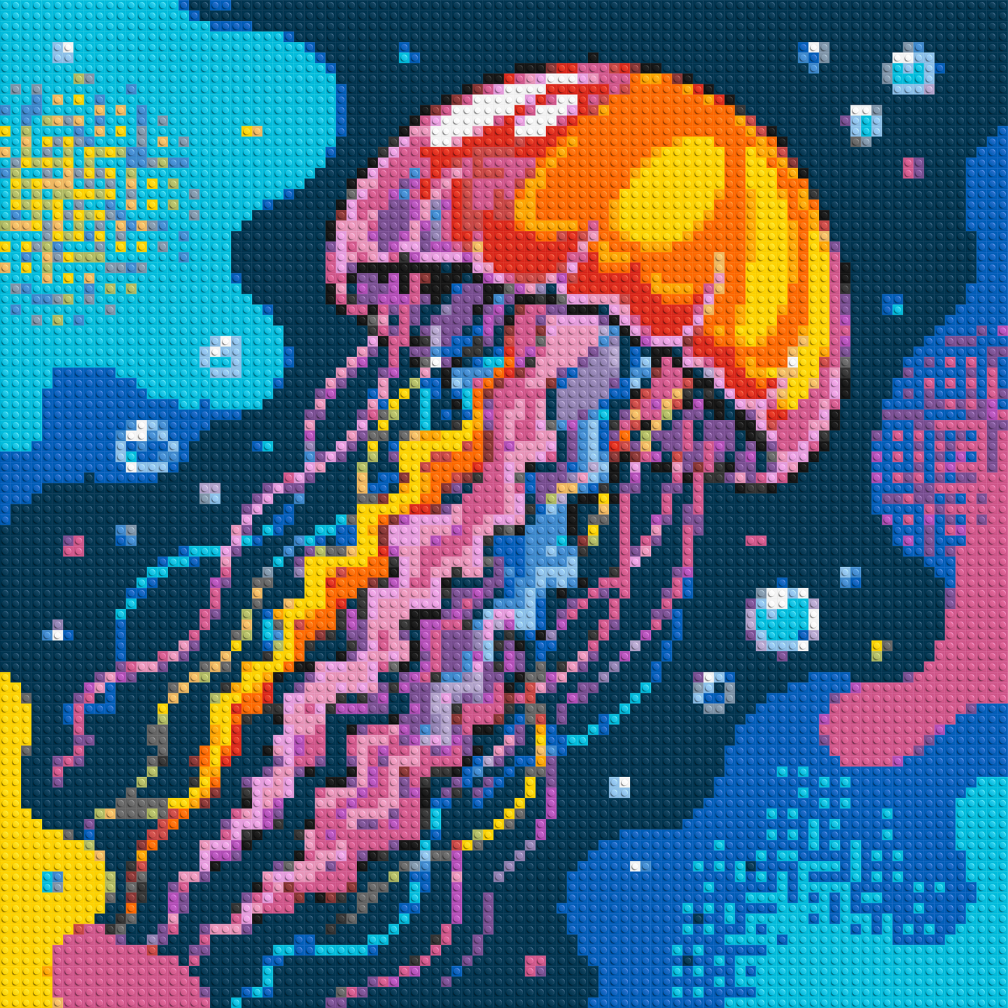 Luminous Deep Sea Jellyfish Pop Art - Brick Art Mosaic Kit 4x4 large