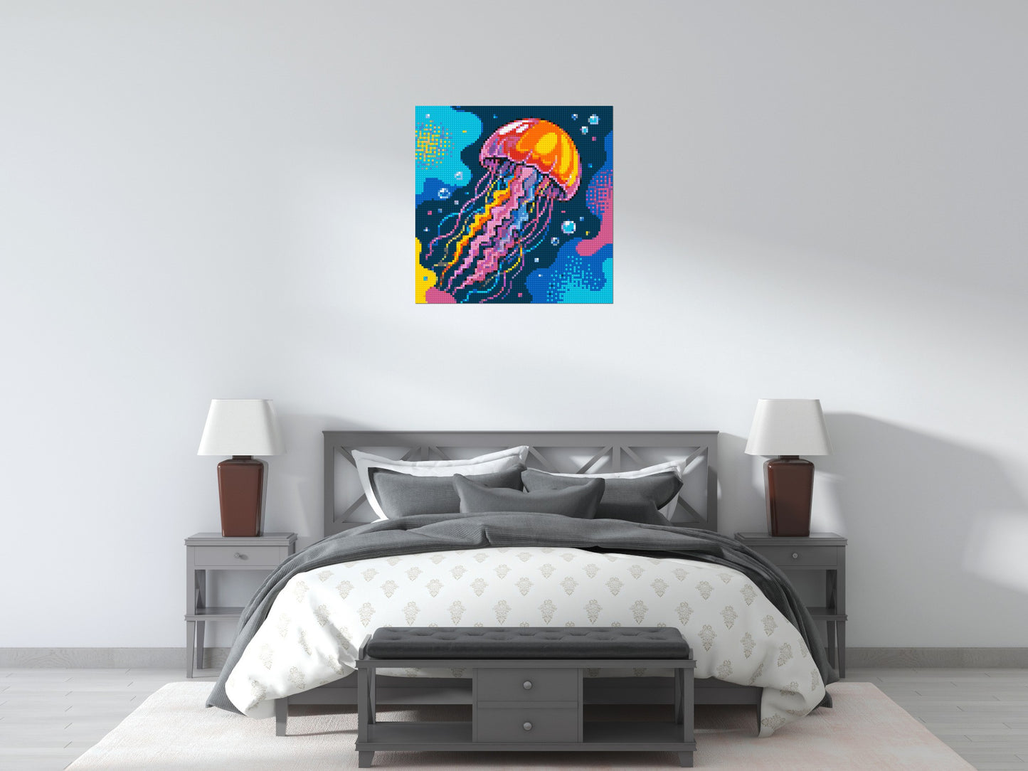 Luminous Deep Sea Jellyfish Pop Art - Brick Art Mosaic Kit 4x4 large