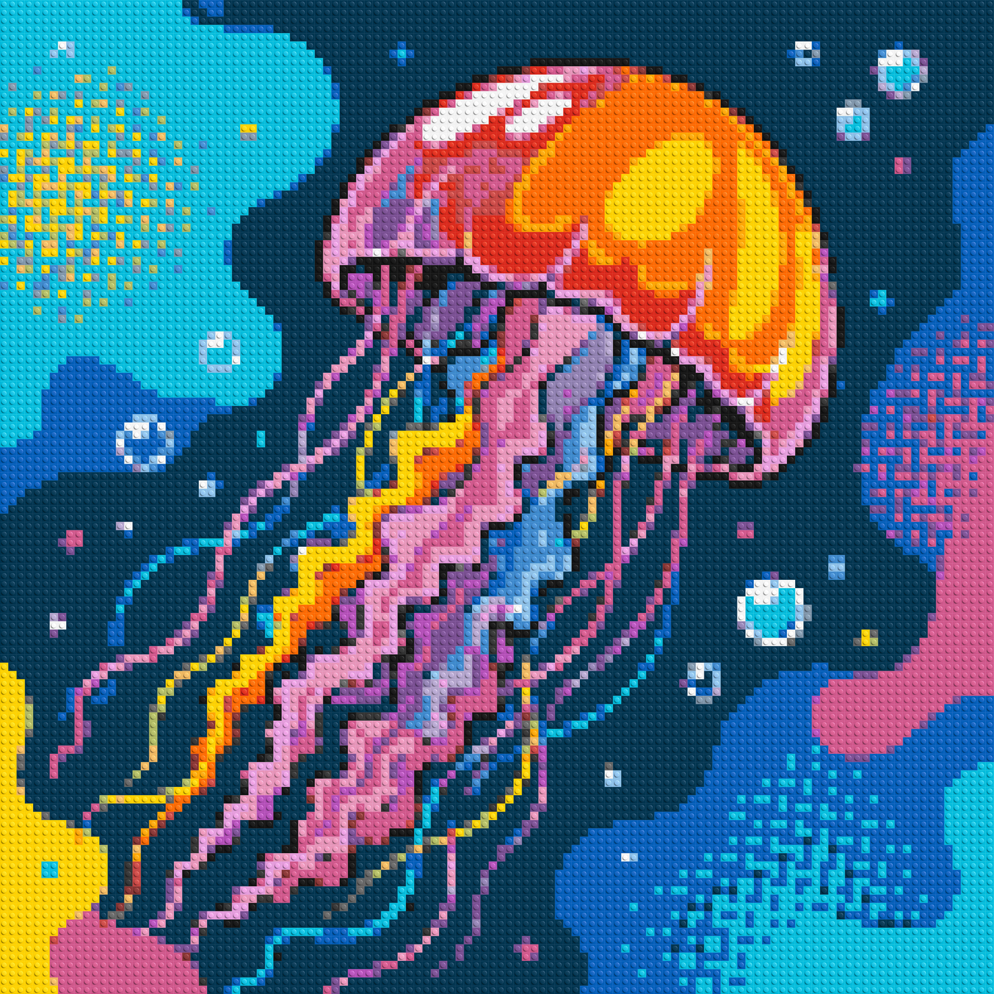 Luminous Deep Sea Jellyfish Pop Art - Brick Art Mosaic Kit 5x5 large