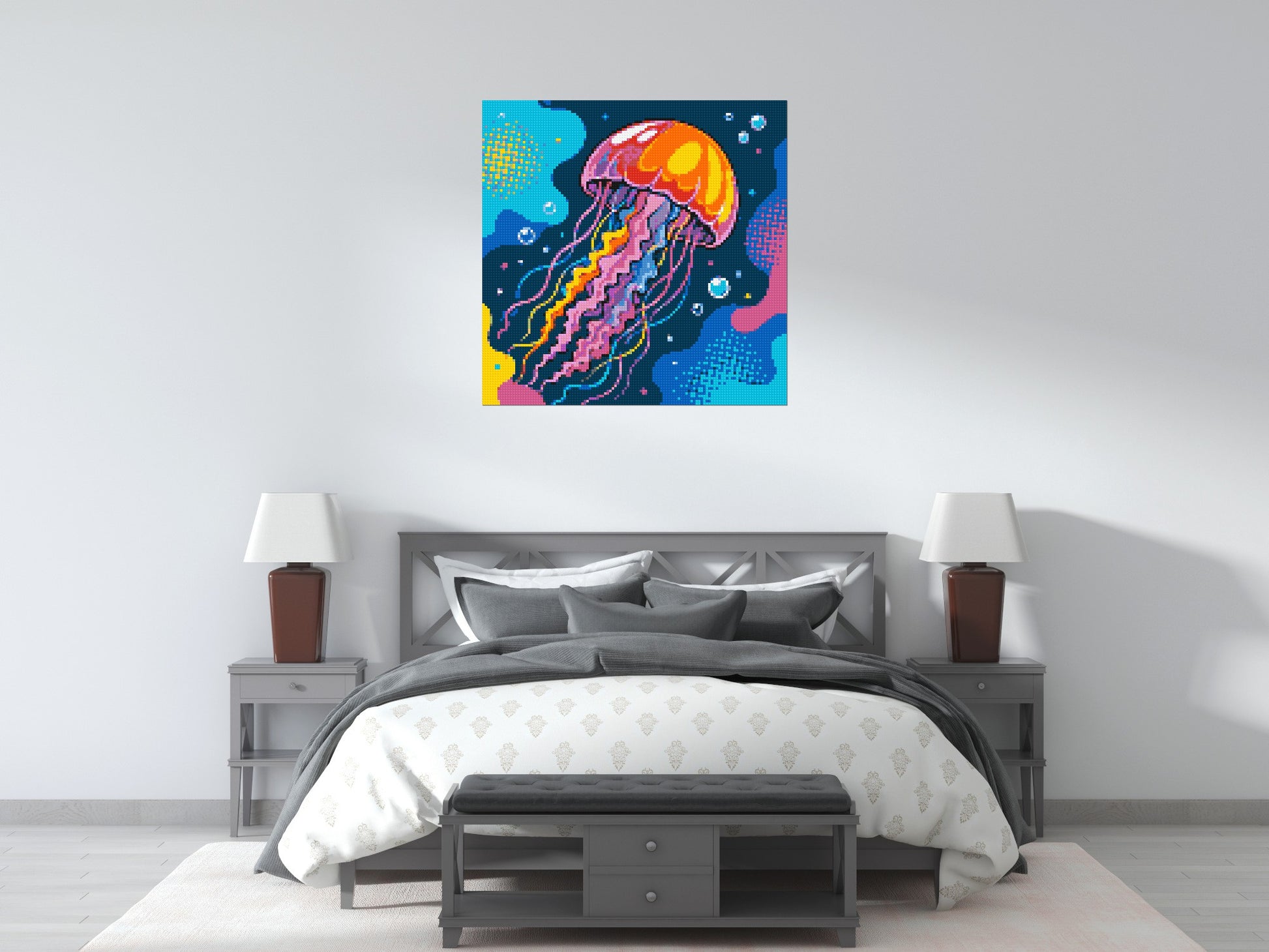 Luminous Deep Sea Jellyfish Pop Art - Brick Art Mosaic Kit 5x5 scene