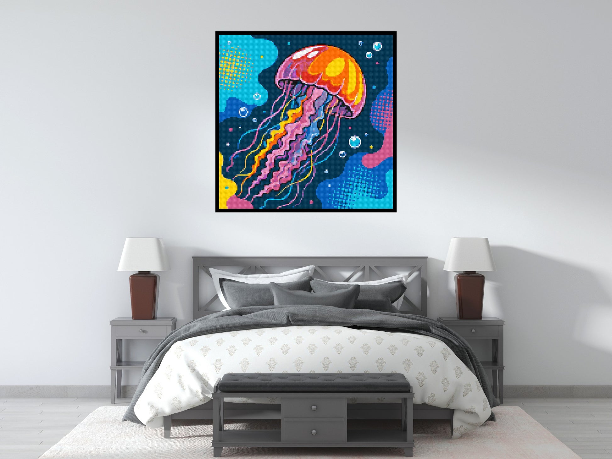 Luminous Deep Sea Jellyfish Pop Art - Brick Art Mosaic Kit 6x6 scene with frame