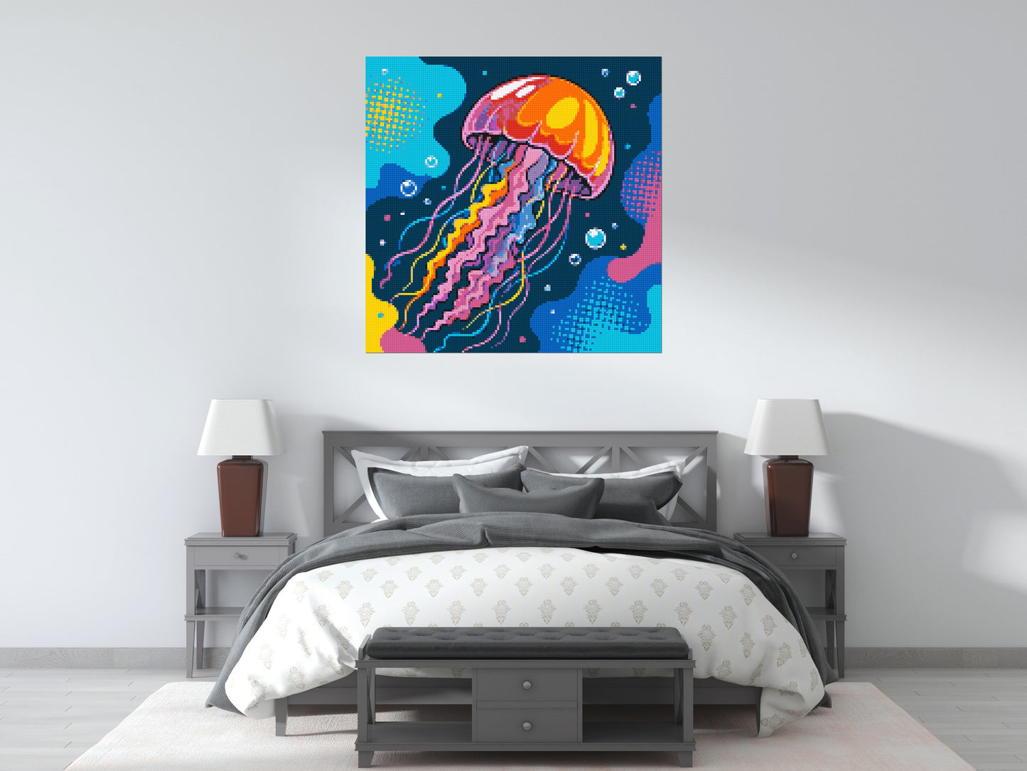 Luminous Deep Sea Jellyfish Pop Art - Brick Art Mosaic Kit 6x6 large