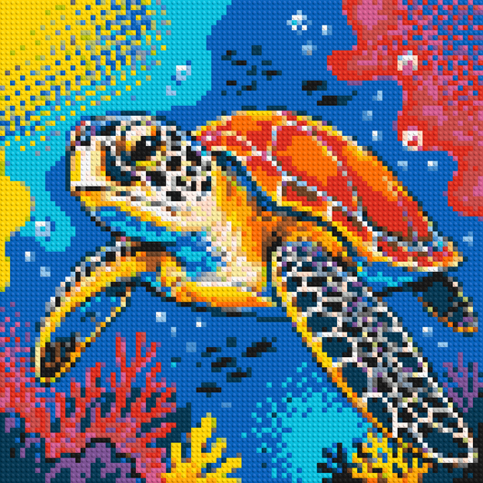 Vibrant Coral Reef Sea Turtle Pop Art - Brick Art Mosaic Kit 4x4 large