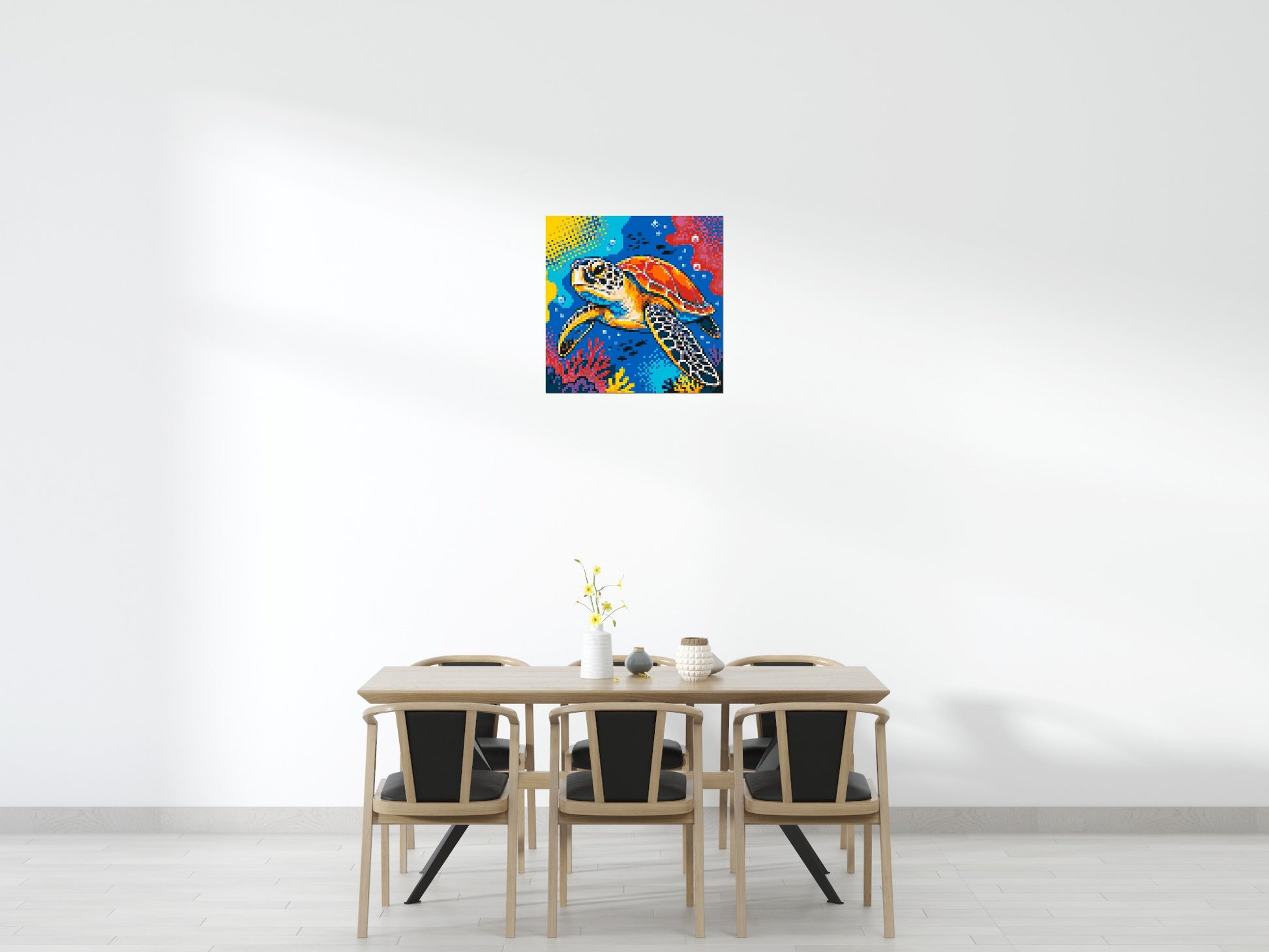 Vibrant Coral Reef Sea Turtle Pop Art - Brick Art Mosaic Kit 4x4 scene