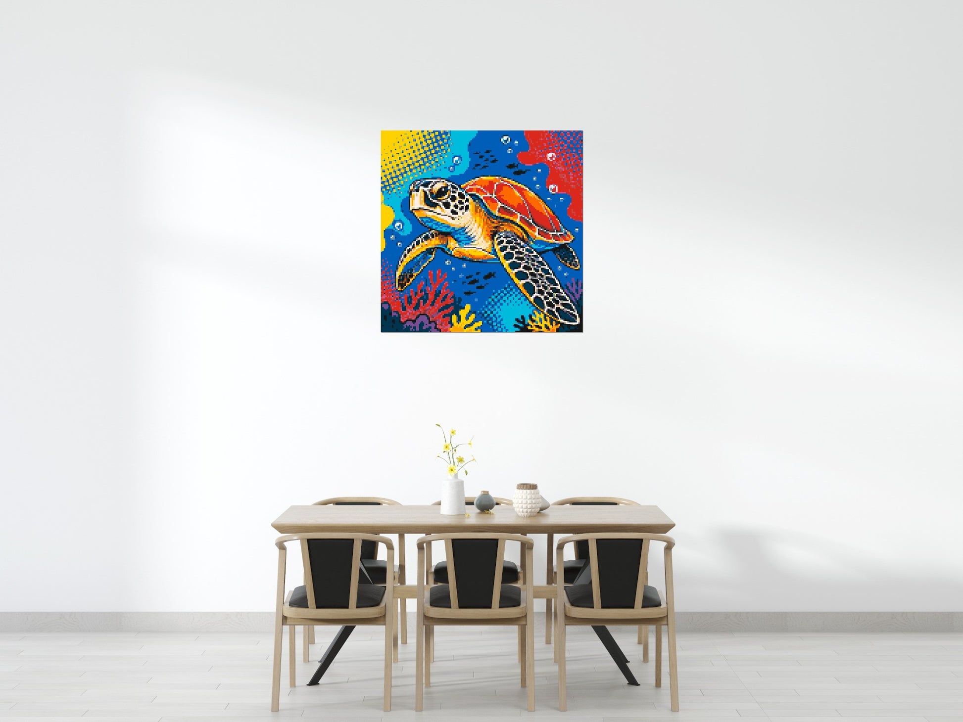 Vibrant Coral Reef Sea Turtle Pop Art - Brick Art Mosaic Kit 6x6 scene