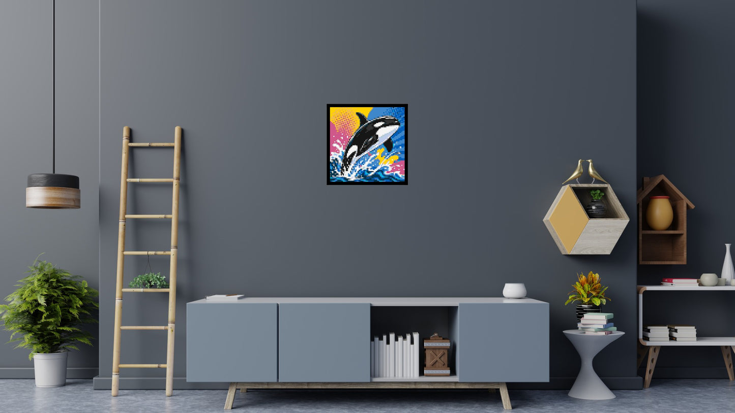 Leaping Orca Whale Comic Pop Art - Brick Art Mosaic Kit 3x3 large