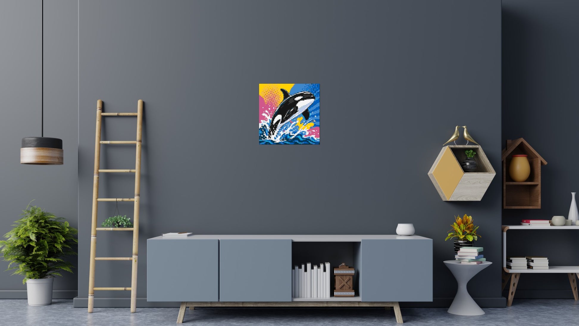 Leaping Orca Whale Comic Pop Art - Brick Art Mosaic Kit 3x3 scene