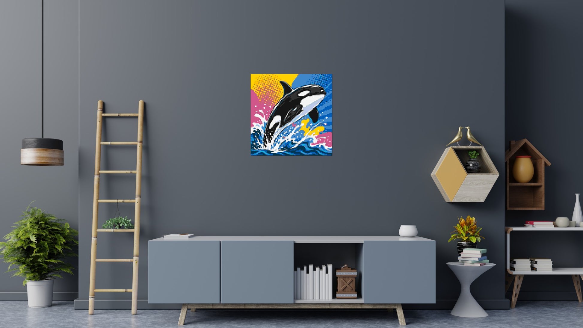 Leaping Orca Whale Comic Pop Art - Brick Art Mosaic Kit 4x4 scene