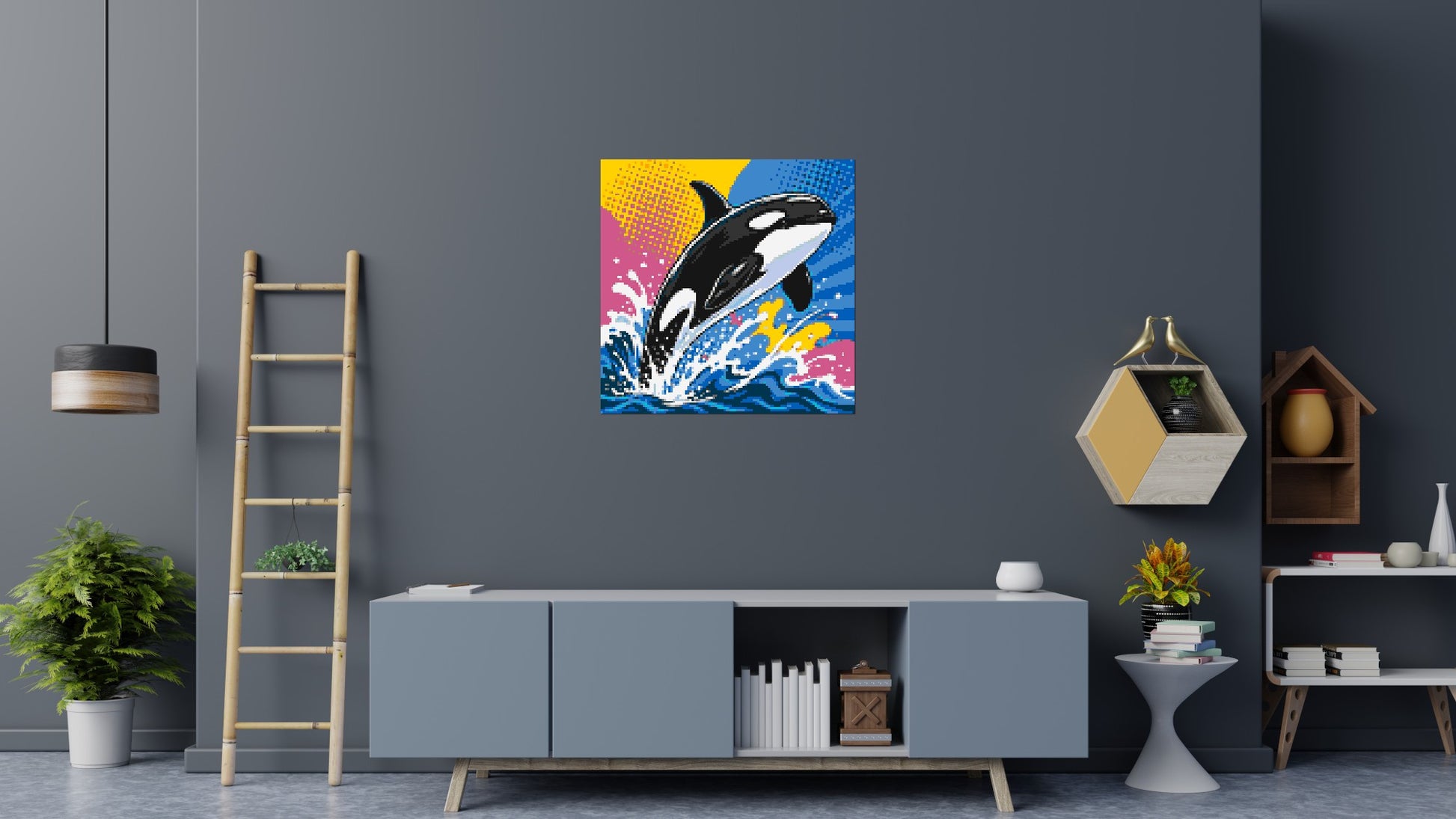 Leaping Orca Whale Comic Pop Art - Brick Art Mosaic Kit 5x5 scene