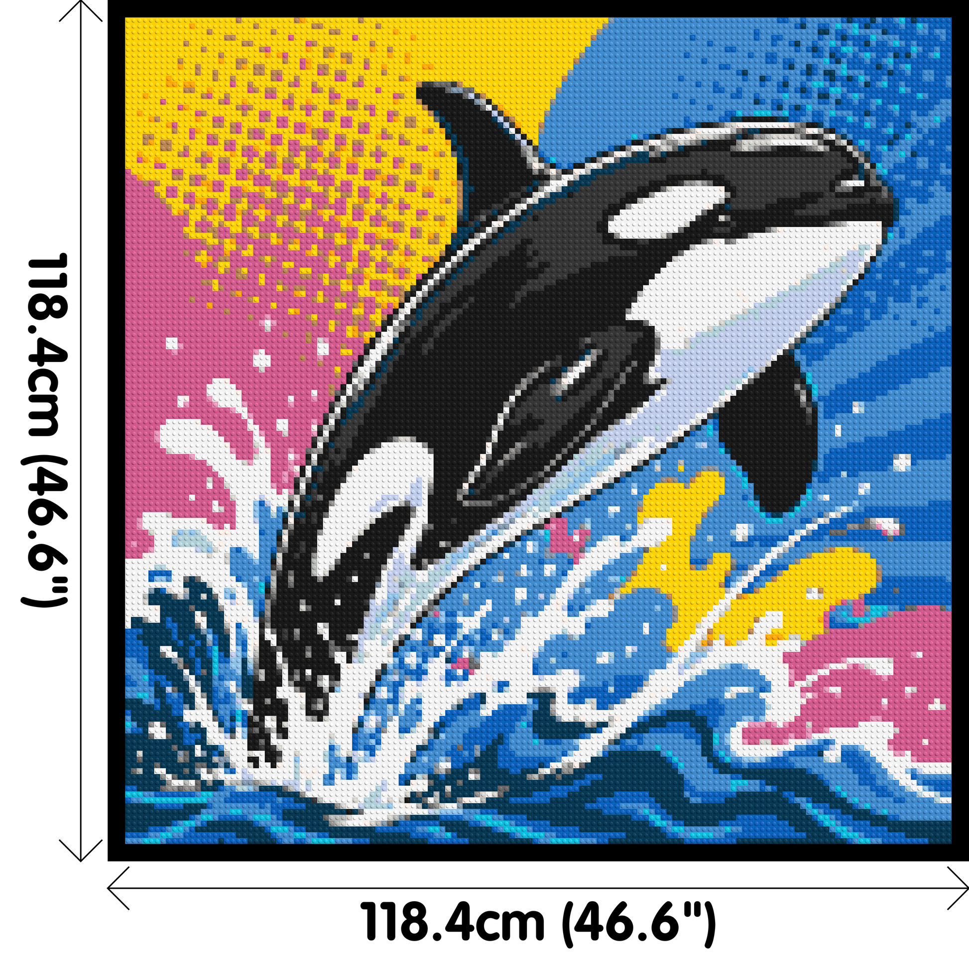 Leaping Orca Whale Comic Pop Art - Brick Art Mosaic Kit 6x6 dimensions with frame