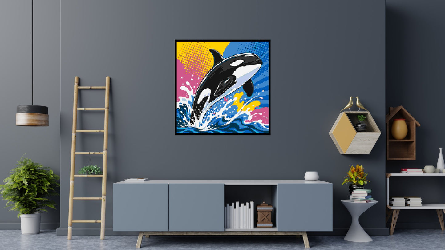 Leaping Orca Whale Comic Pop Art - Brick Art Mosaic Kit 6x6 large