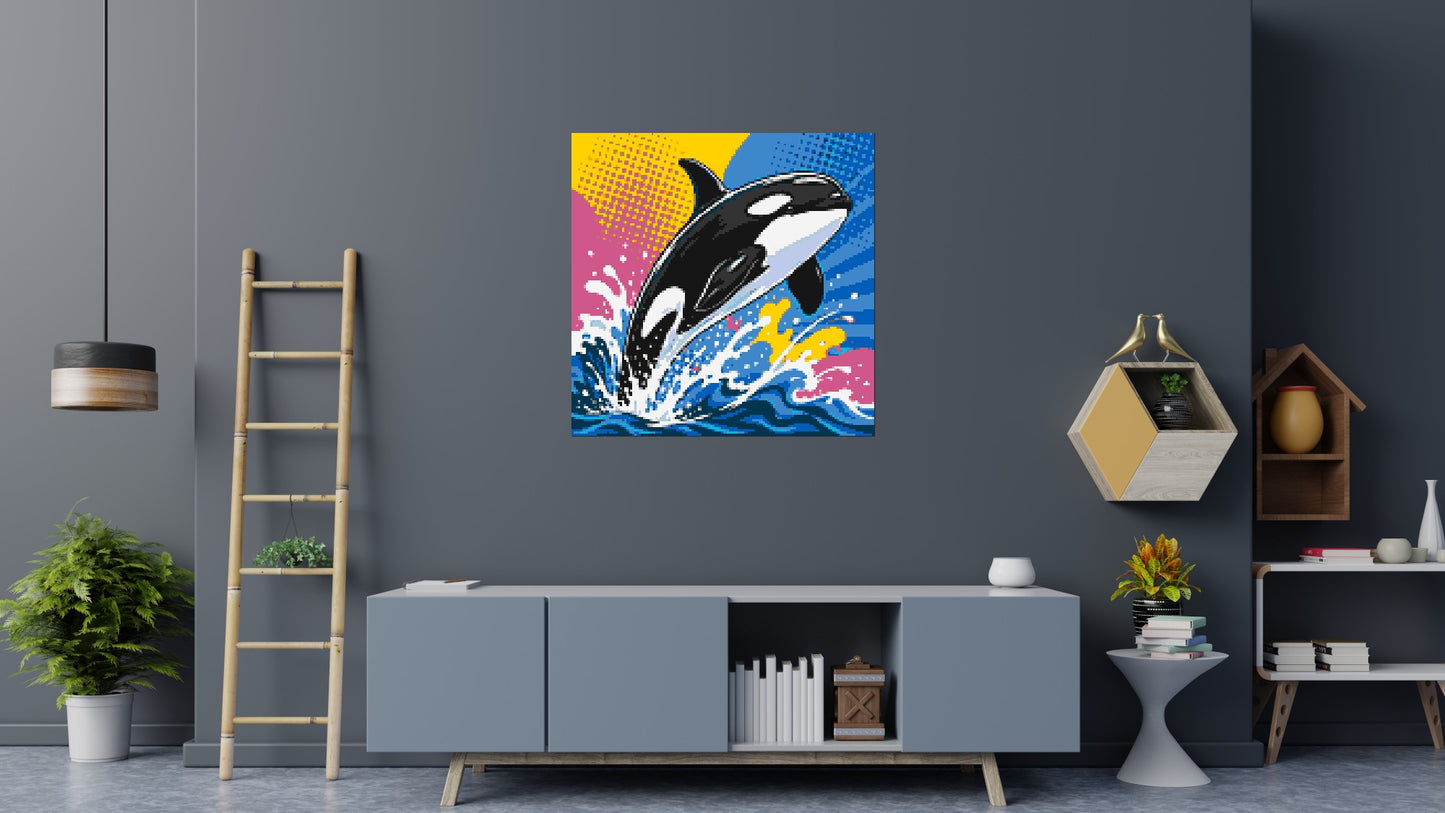 Leaping Orca Whale Comic Pop Art - Brick Art Mosaic Kit 6x6 large