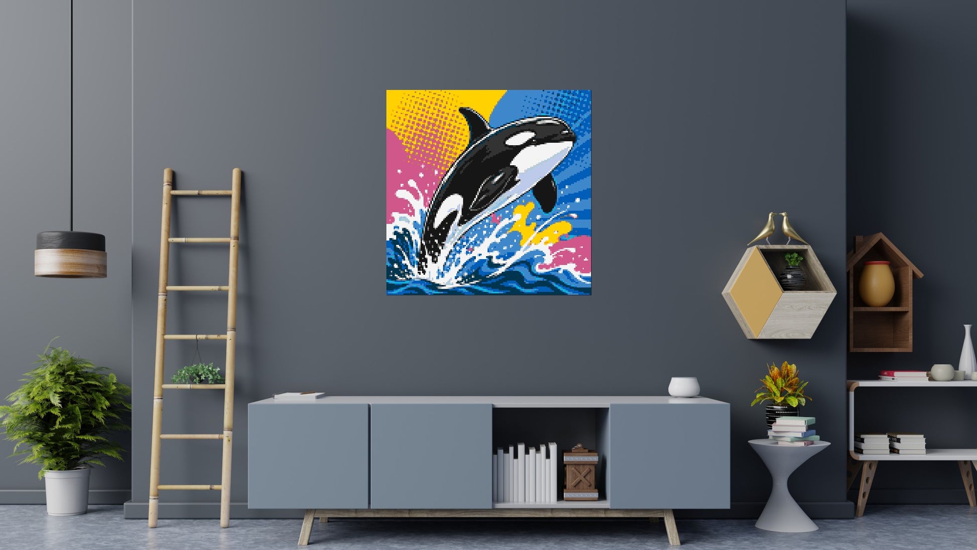 Leaping Orca Whale Comic Pop Art - Brick Art Mosaic Kit 6x6 scene