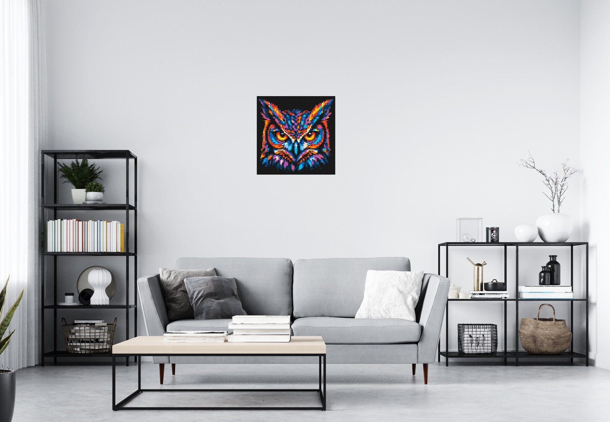 Psychedelic Neon Owl Face Pop Art - Brick Art Mosaic Kit 3x3 scene