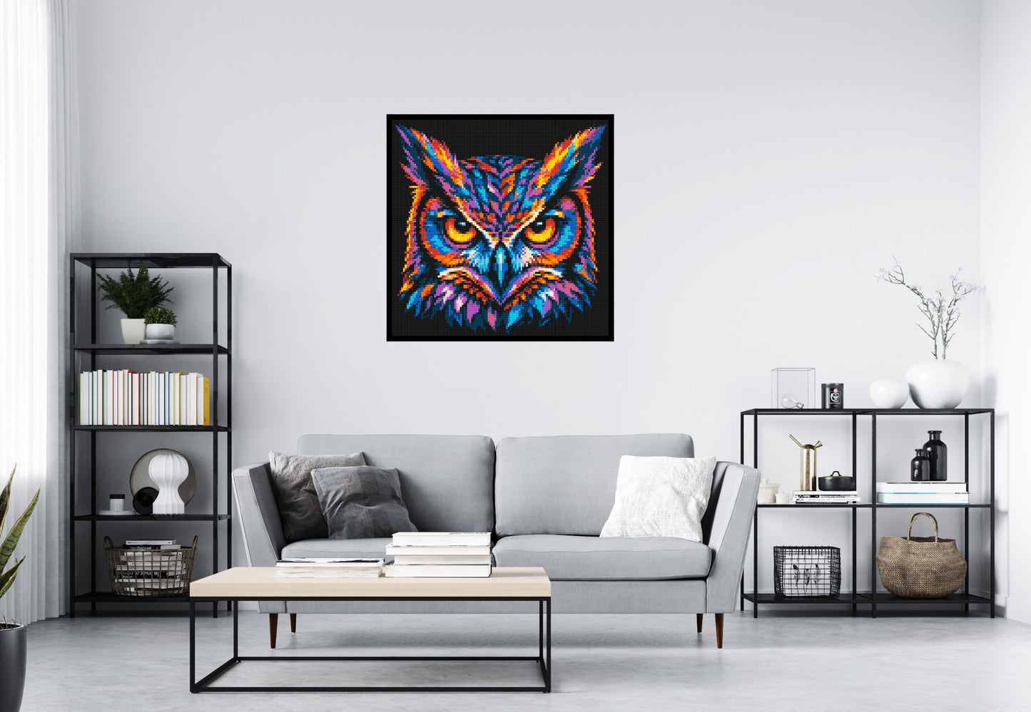 Psychedelic Neon Owl Face Pop Art - Brick Art Mosaic Kit 5x5 large