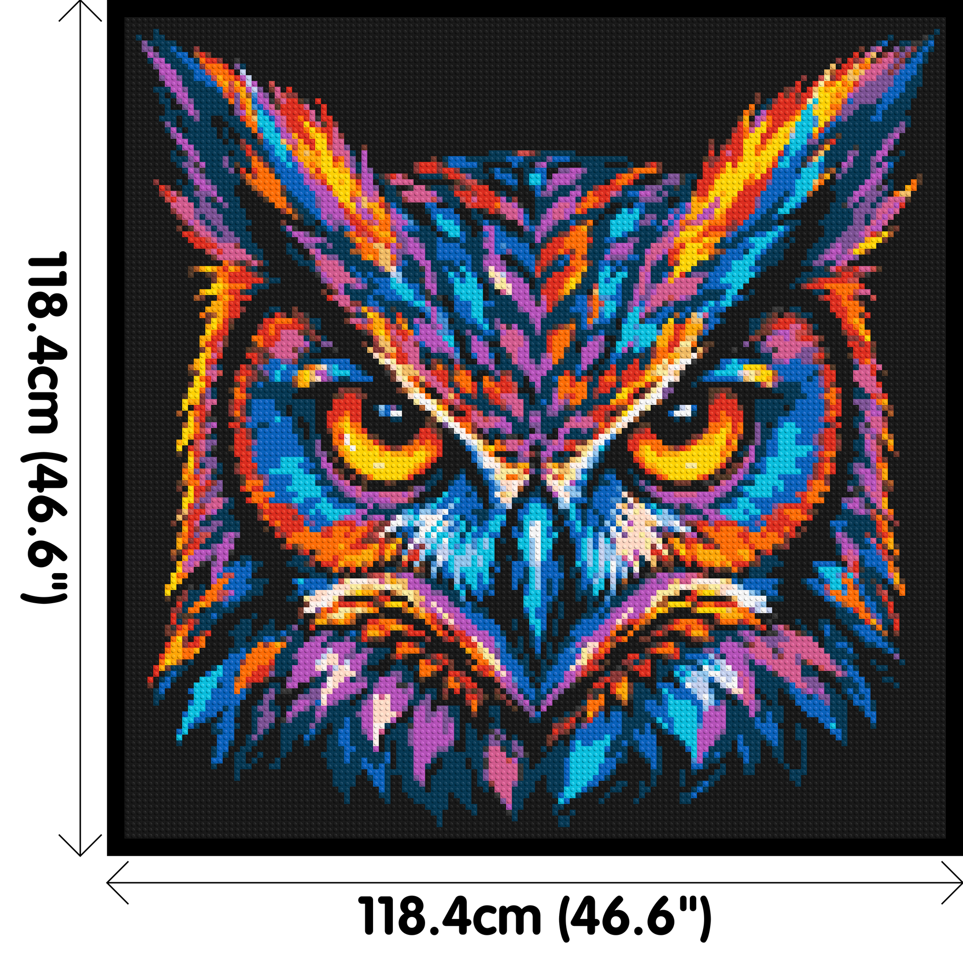 Psychedelic Neon Owl Face Pop Art - Brick Art Mosaic Kit 6x6 dimensions with frame