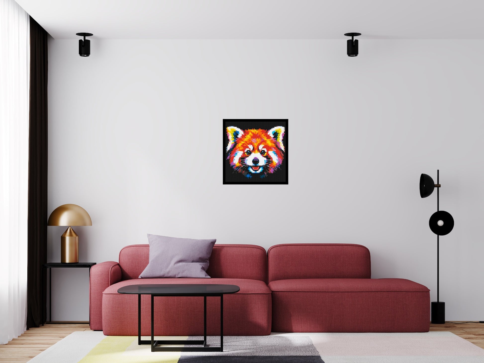 Vibrant Red Panda Face Pop Art - Brick Art Mosaic Kit 3x3 scene with frame