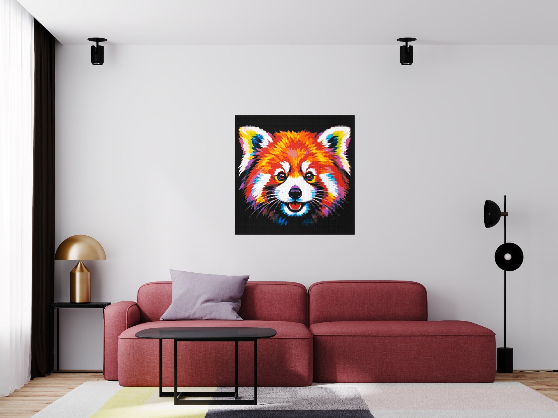 Vibrant Red Panda Face Pop Art - Brick Art Mosaic Kit 5x5 scene