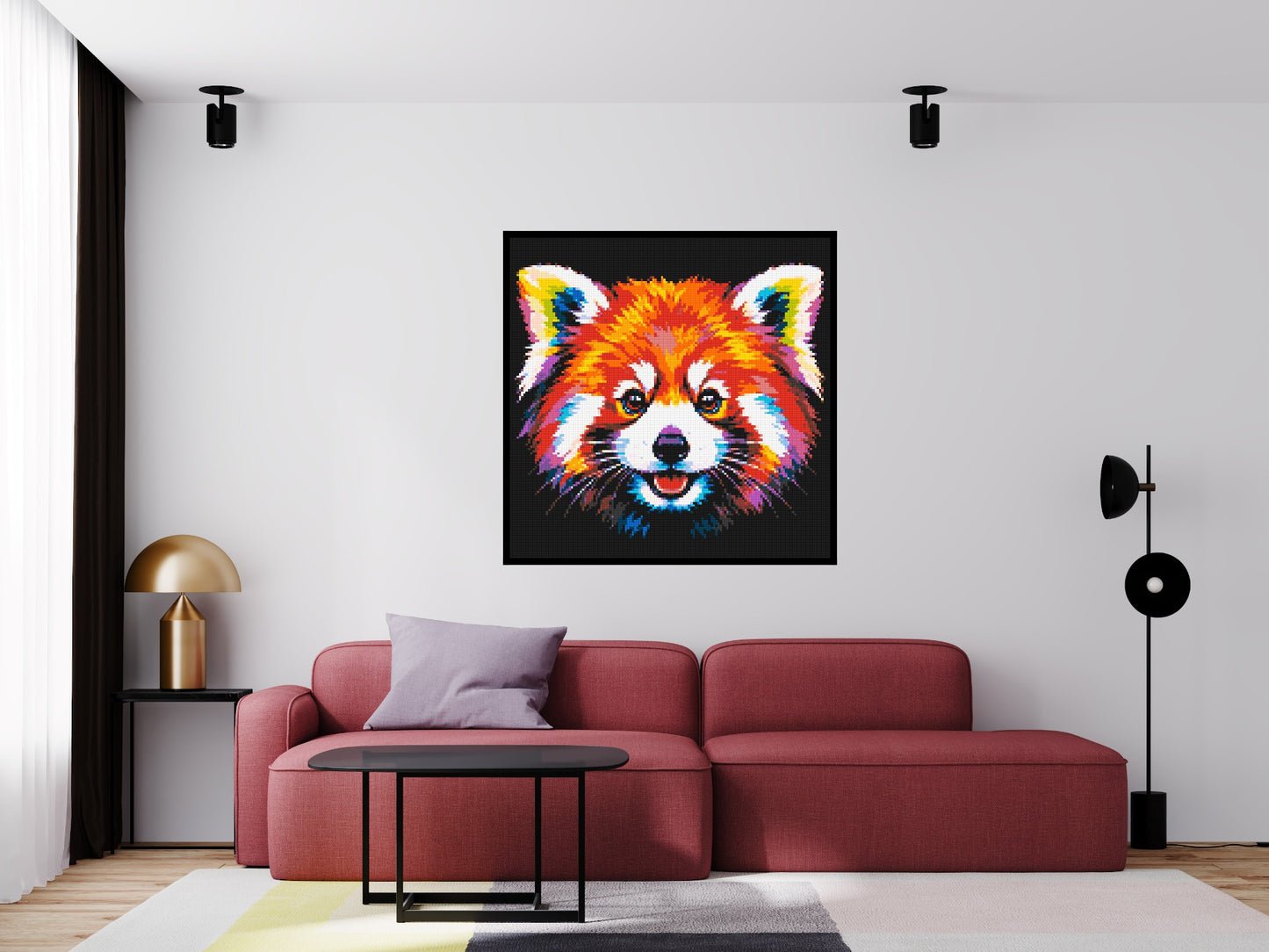 Vibrant Red Panda Face Pop Art - Brick Art Mosaic Kit 6x6 large