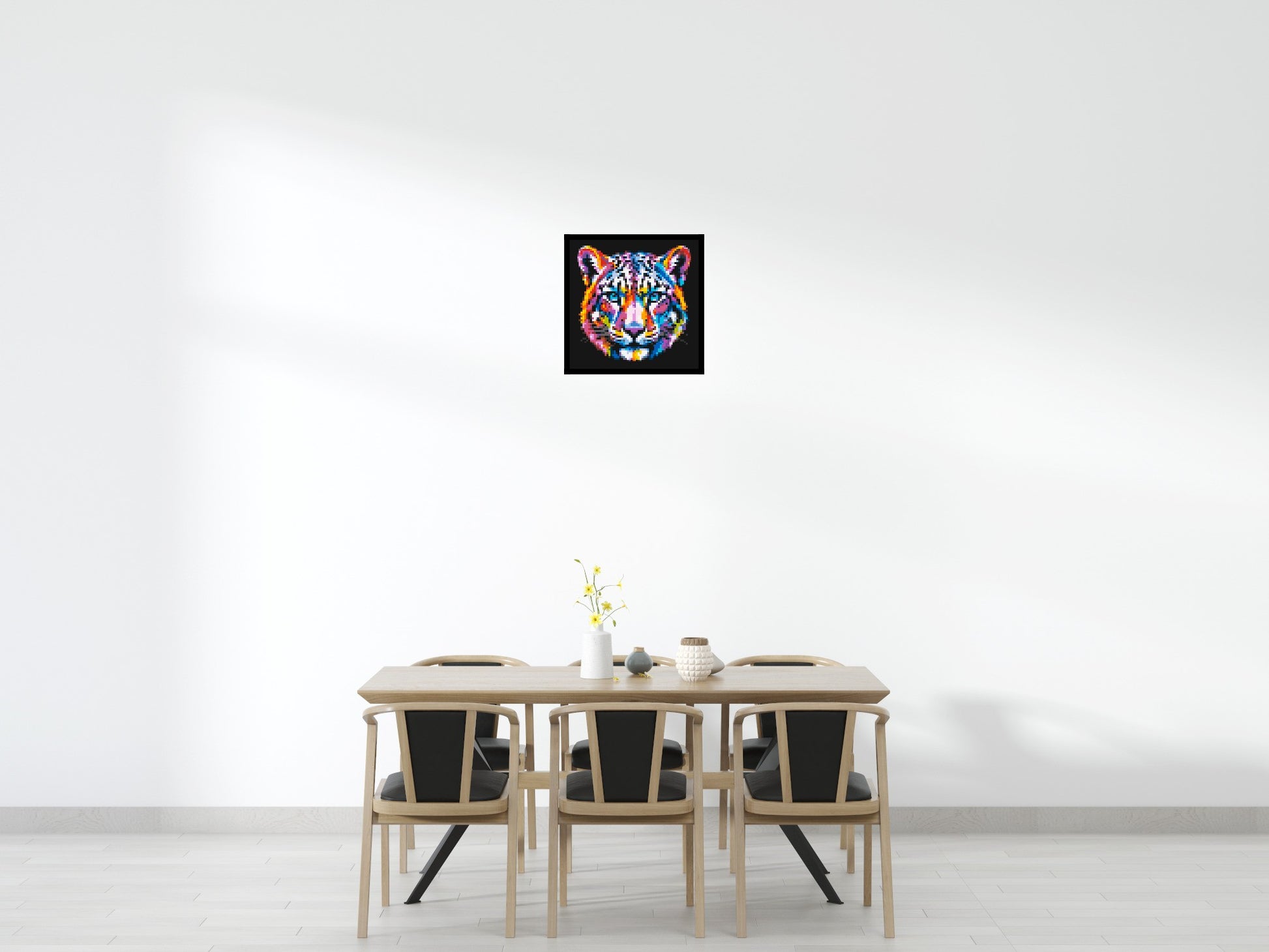 Vibrant Psychedelic Leopard Face Pop Art - Brick Art Mosaic Kit 3x3 scene with frame
