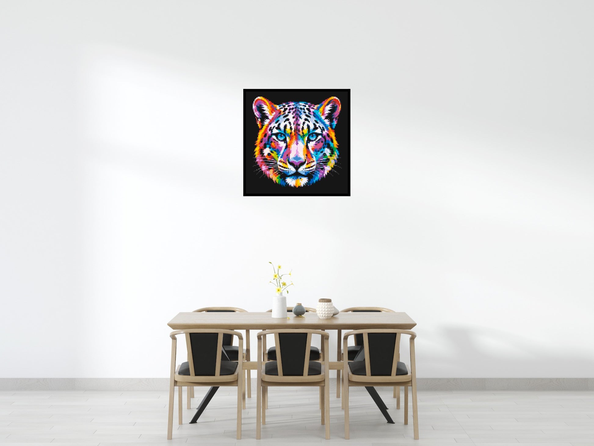 Vibrant Psychedelic Leopard Face Pop Art - Brick Art Mosaic Kit 5x5 scene with frame