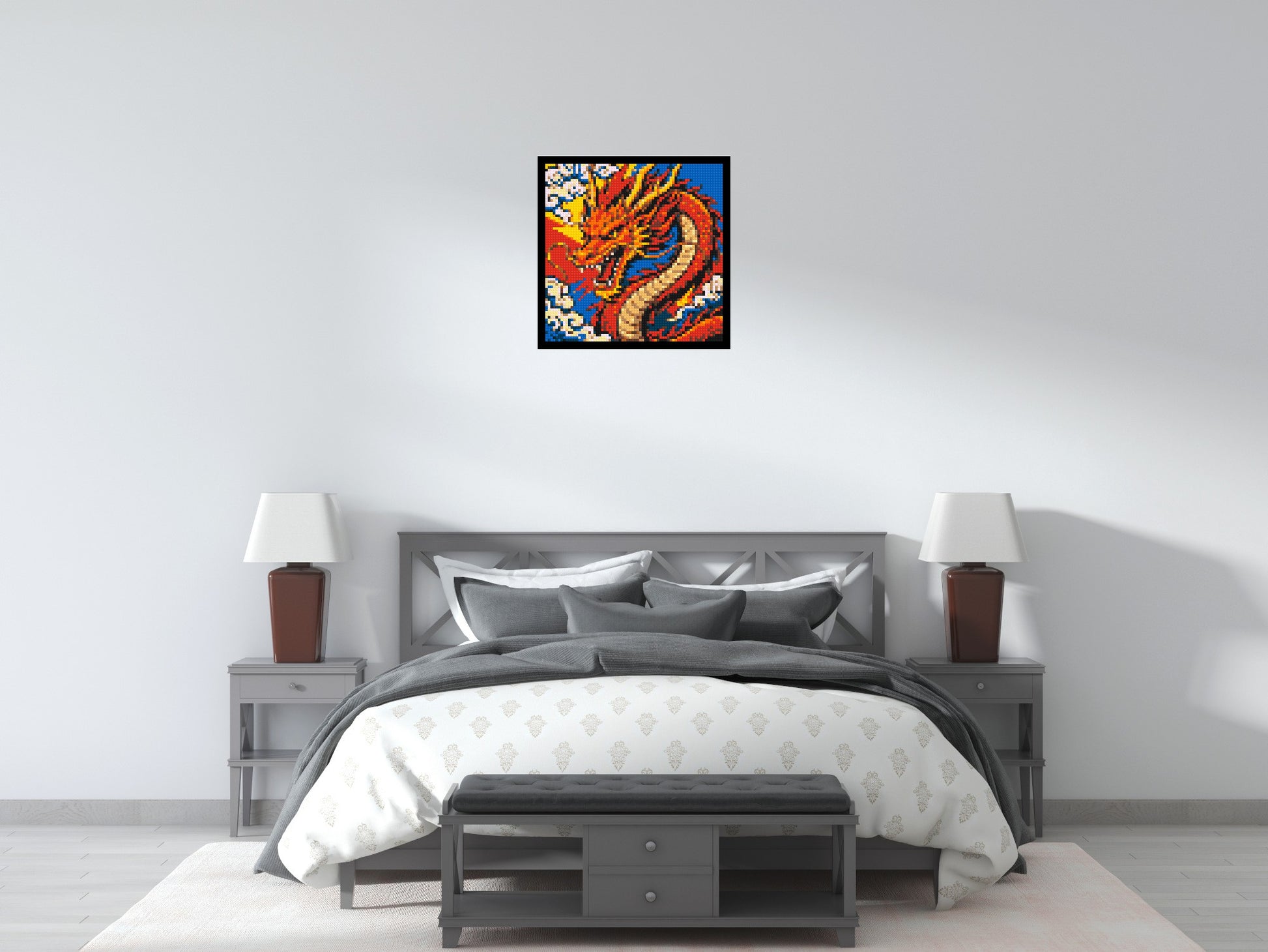 Fierce Eastern Dragon Pop Art - Brick Art Mosaic Kit 3x3 scene with frame