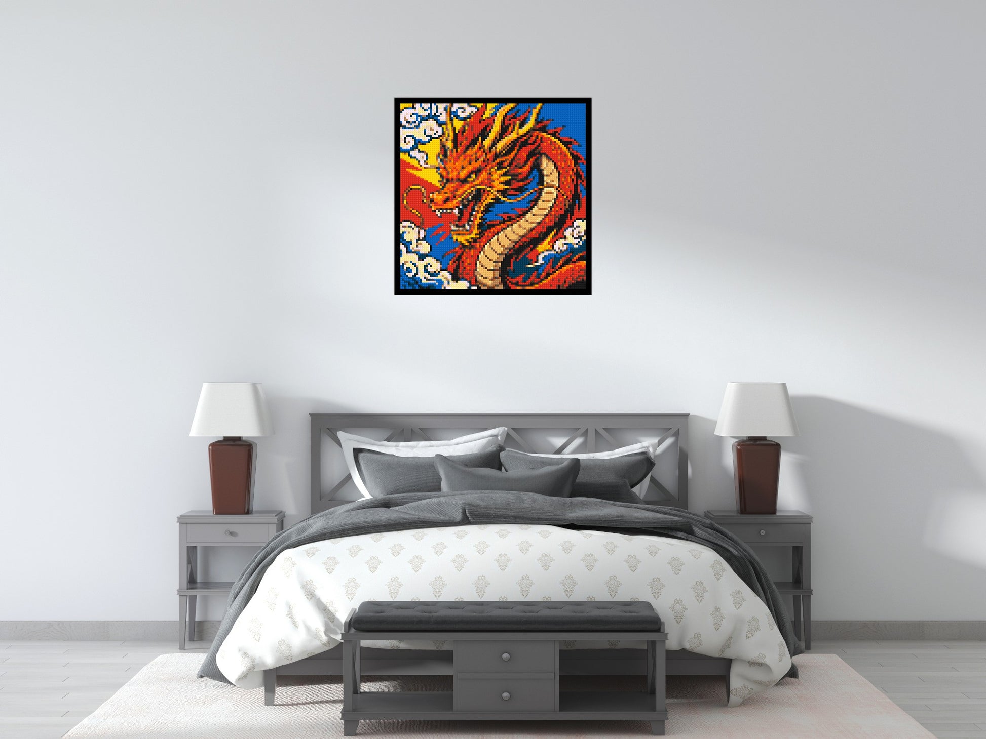 Fierce Eastern Dragon Pop Art - Brick Art Mosaic Kit 4x4 scene with frame