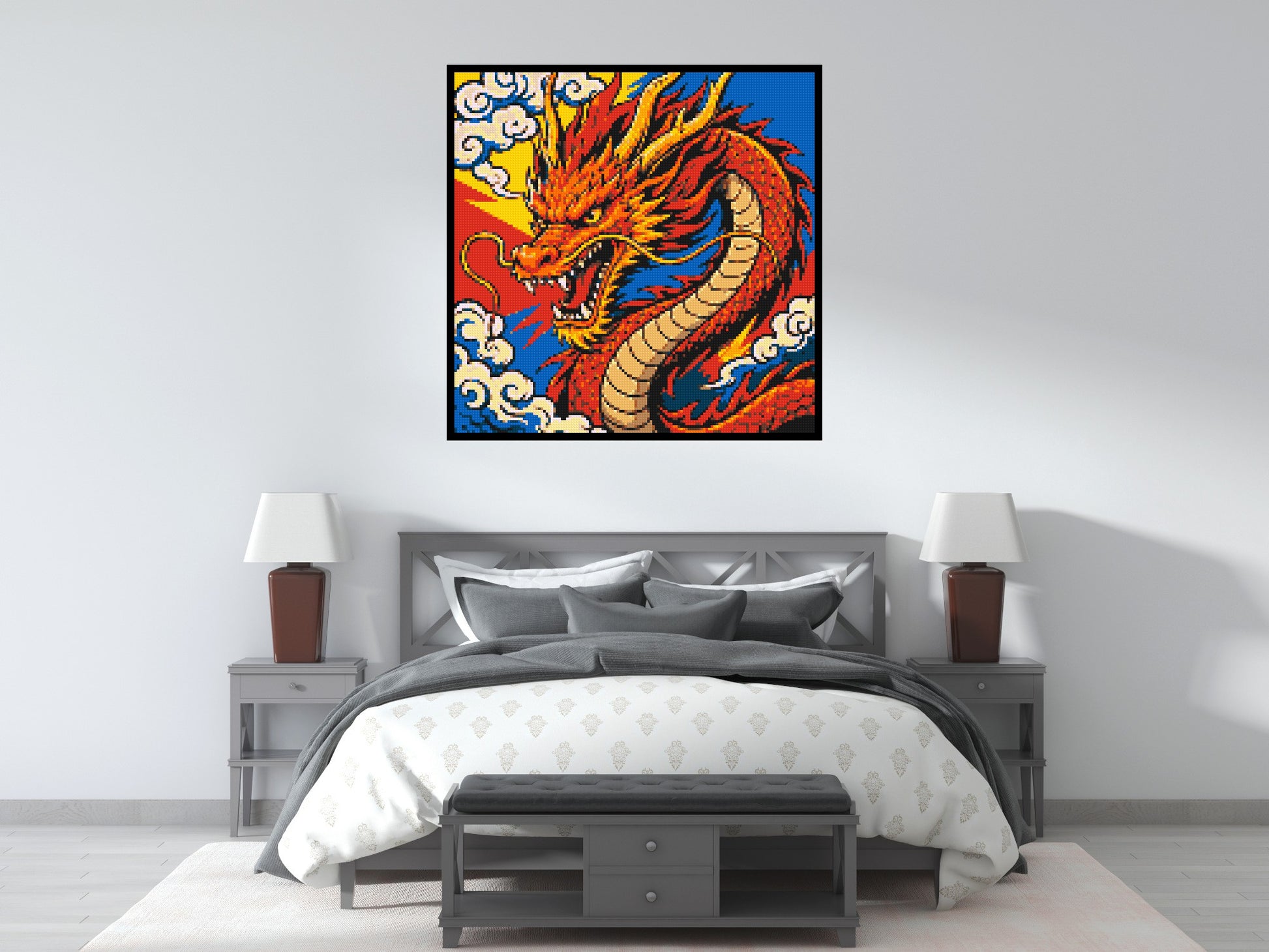 Fierce Eastern Dragon Pop Art - Brick Art Mosaic Kit 6x6 scene with frame