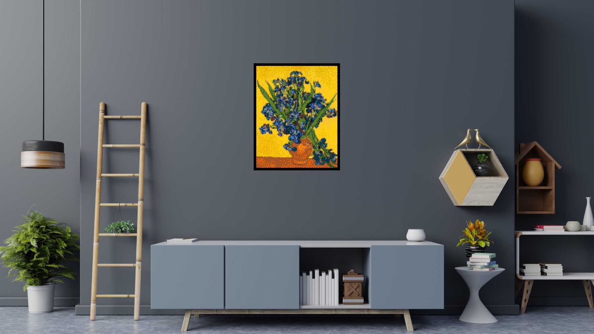 Vase with Irises by Vincent van Gogh - Brick Art Mosaic Kit 4x5 scene with frame