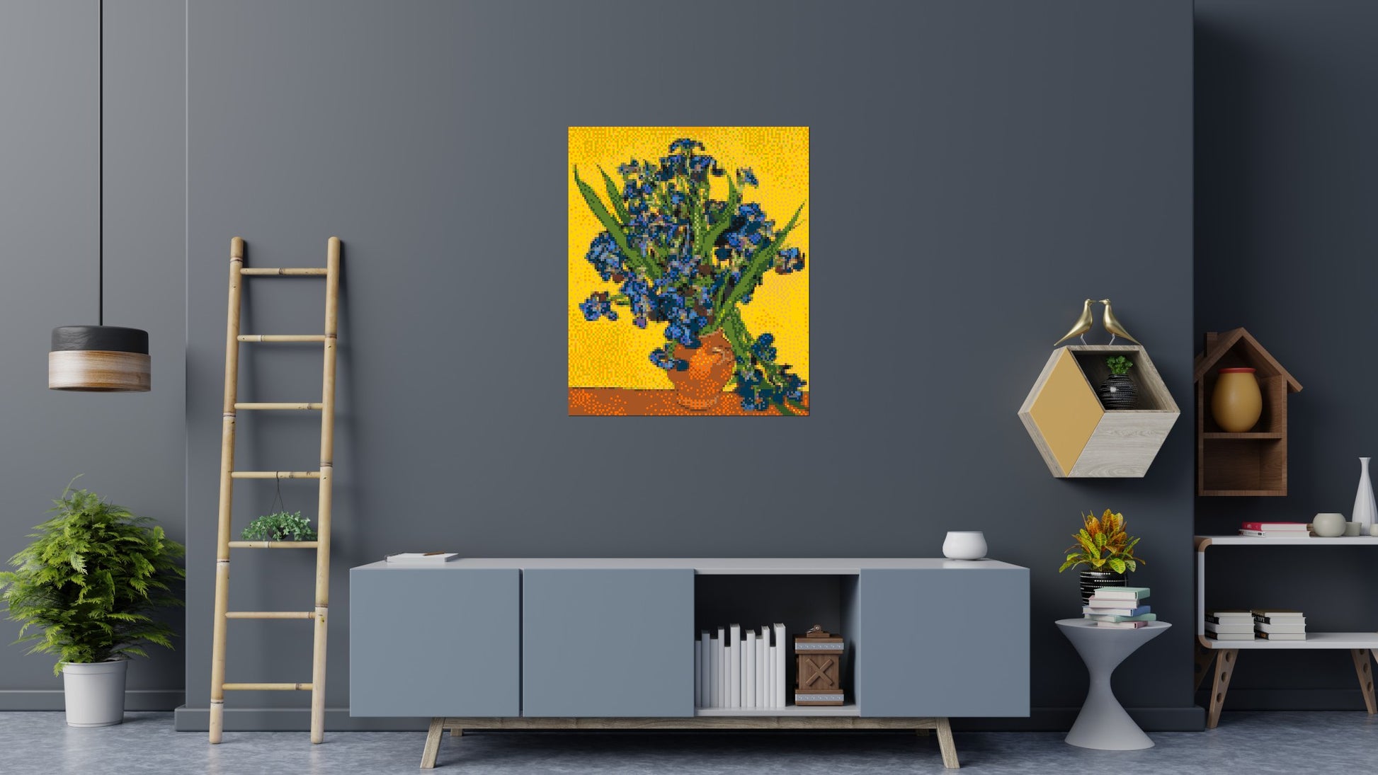 Vase with Irises by Vincent van Gogh - Brick Art Mosaic Kit 5x6 scene