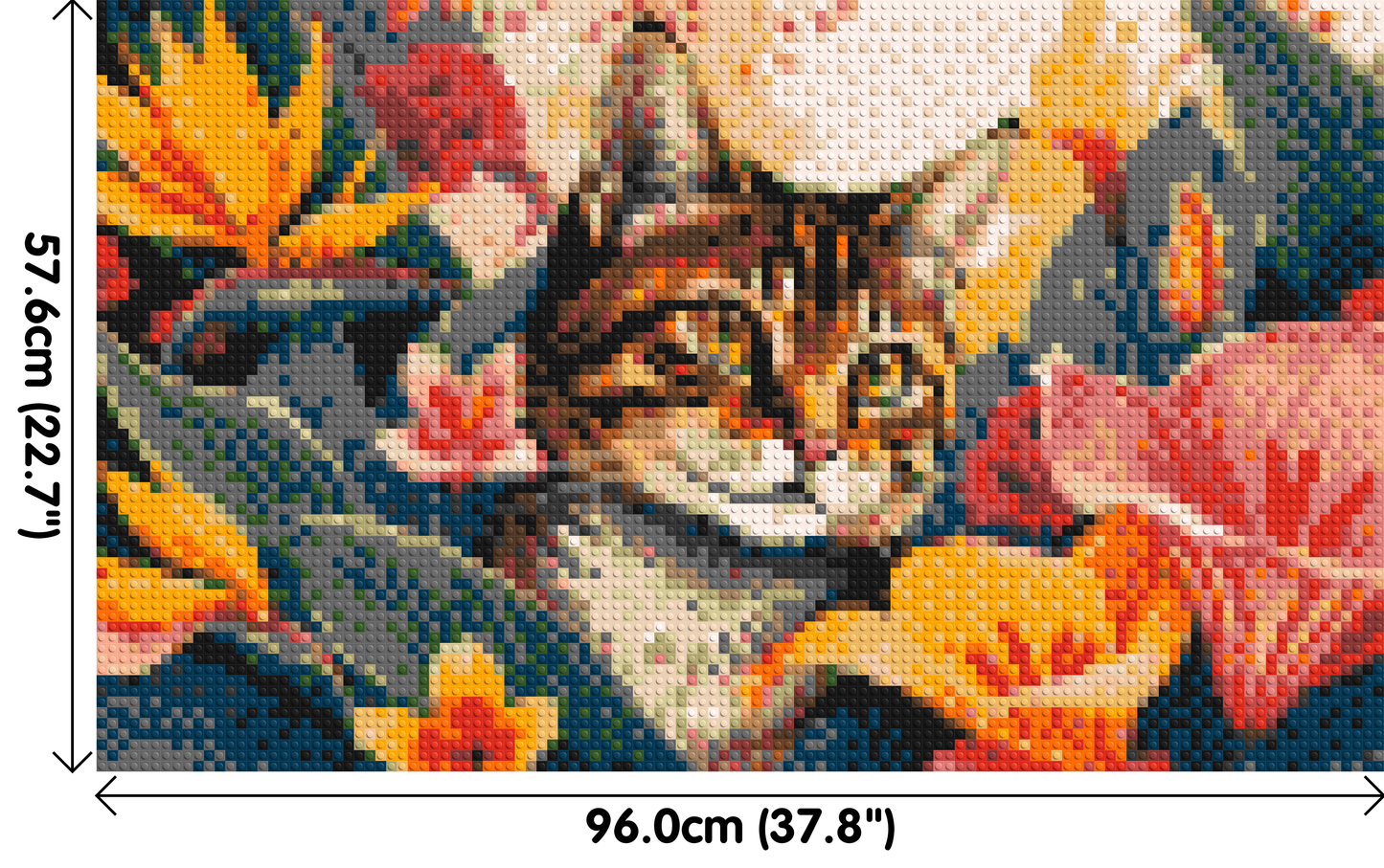 Tabby Cat in Tropical Flower Jungle Pop Art - Brick Art Mosaic Kit 5x3 large