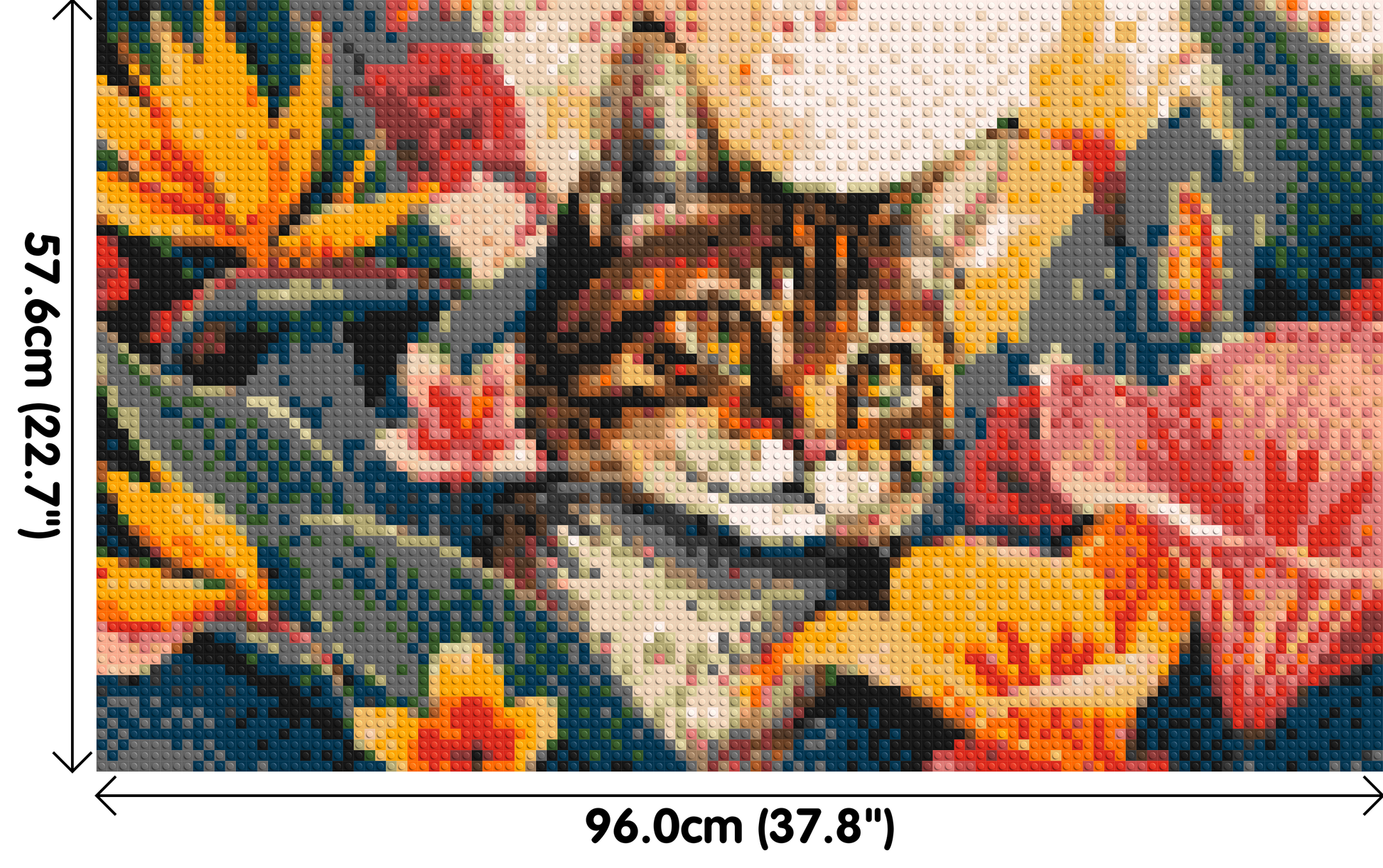Tabby Cat in Tropical Flower Jungle Pop Art - Brick Art Mosaic Kit 5x3 dimensions