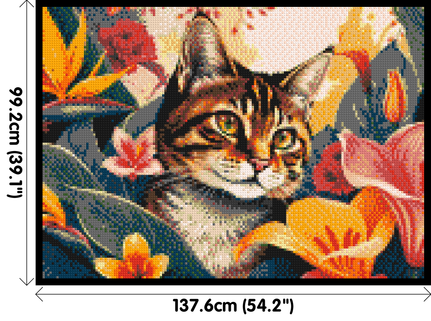 Tabby Cat in Tropical Flower Jungle Pop Art - Brick Art Mosaic Kit 7x5 large