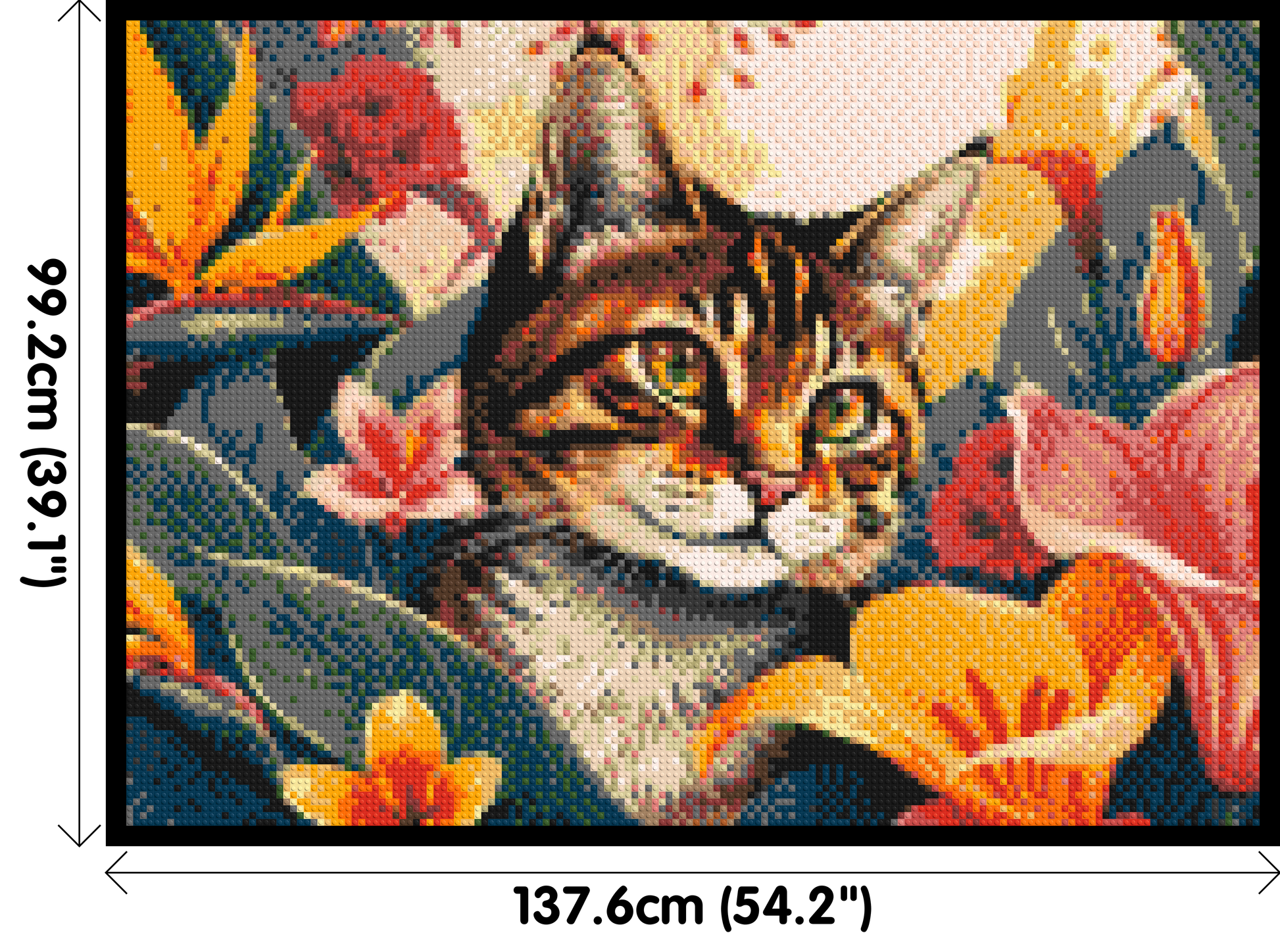 Tabby Cat in Tropical Flower Jungle Pop Art - Brick Art Mosaic Kit 7x5 dimensions with frame