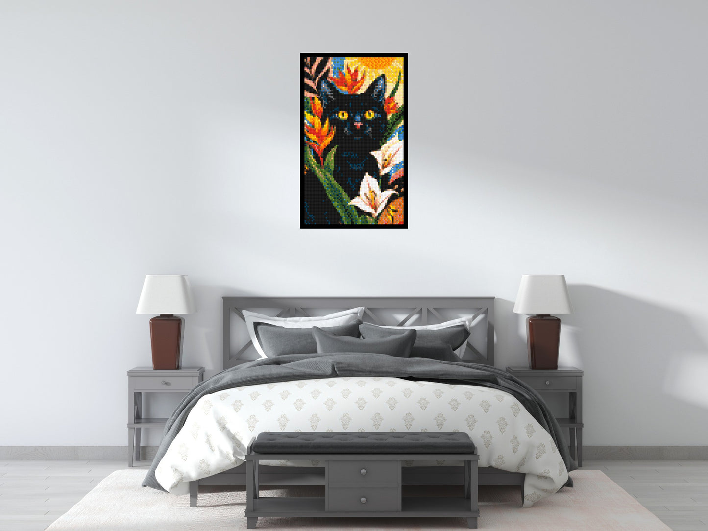 Black Cat in Tropical Sun Illustration - Brick Art Mosaic Kit 3x5 large