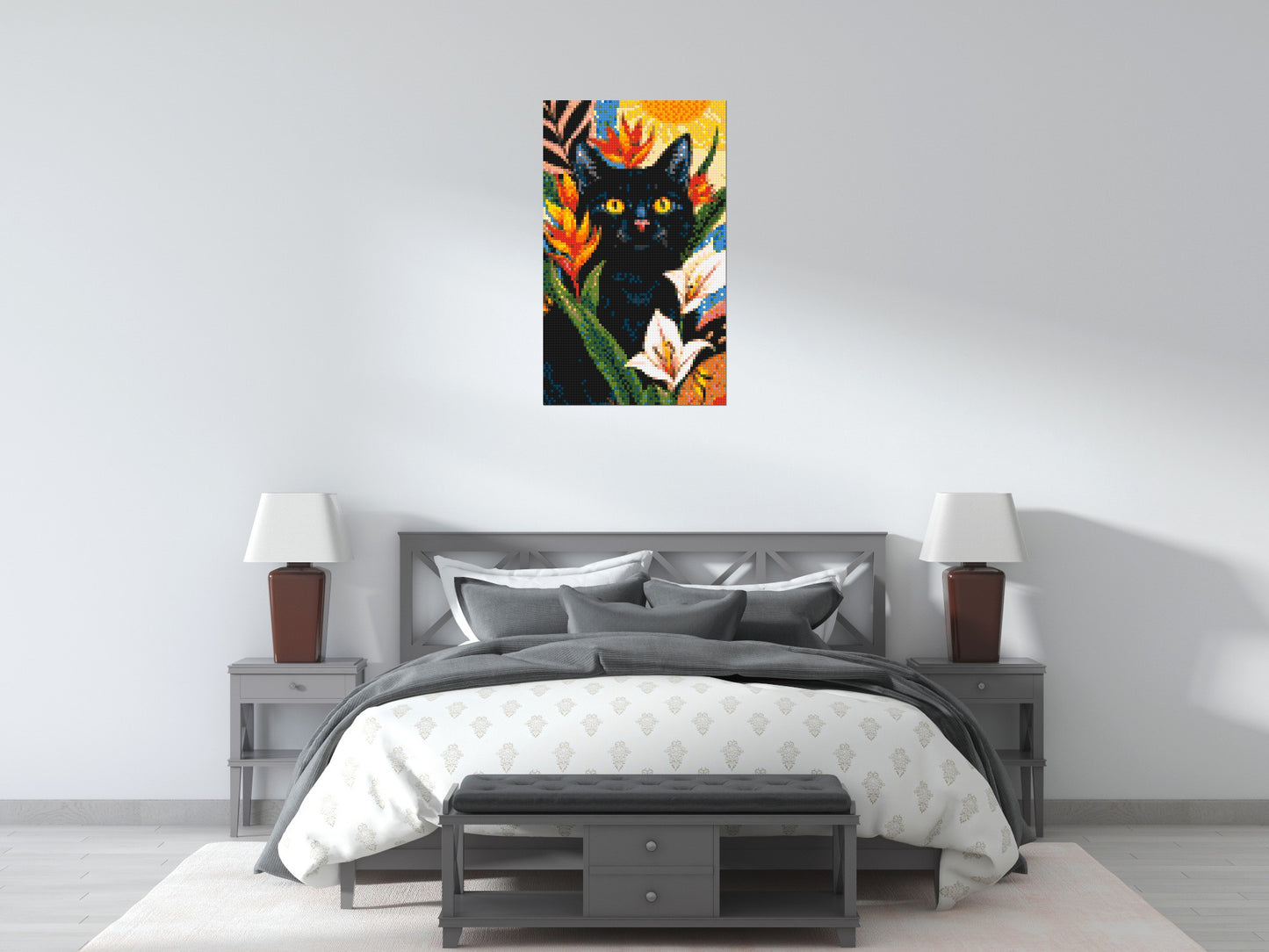Black Cat in Tropical Sun Illustration - Brick Art Mosaic Kit 3x5 large