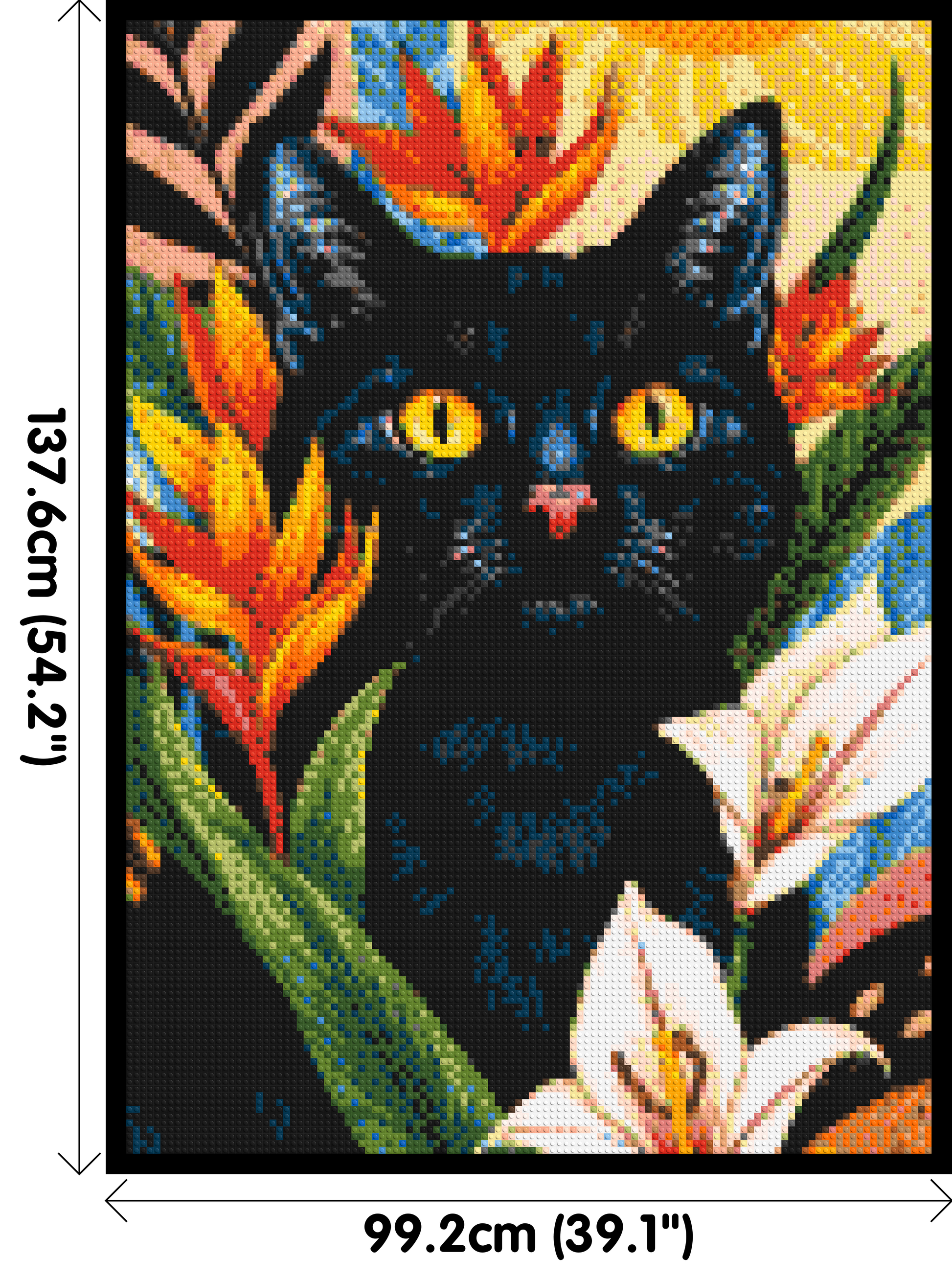 Black Cat in Tropical Sun Illustration - Brick Art Mosaic Kit 5x7 dimensions with frame