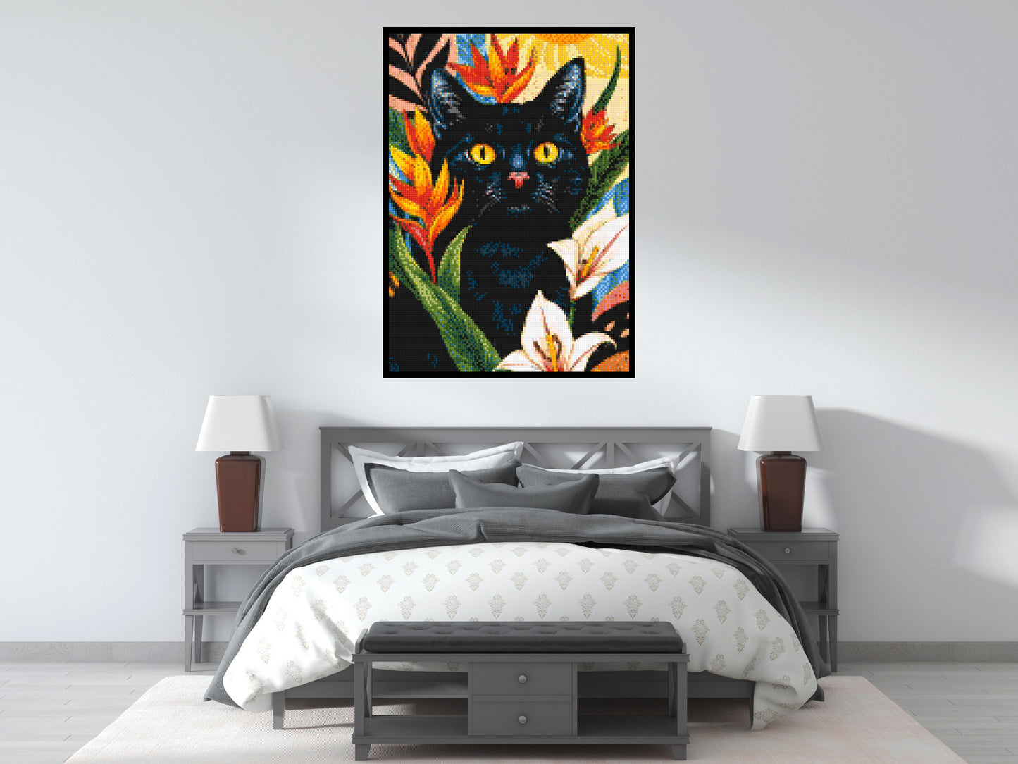 Black Cat in Tropical Sun Illustration - Brick Art Mosaic Kit 5x7 large