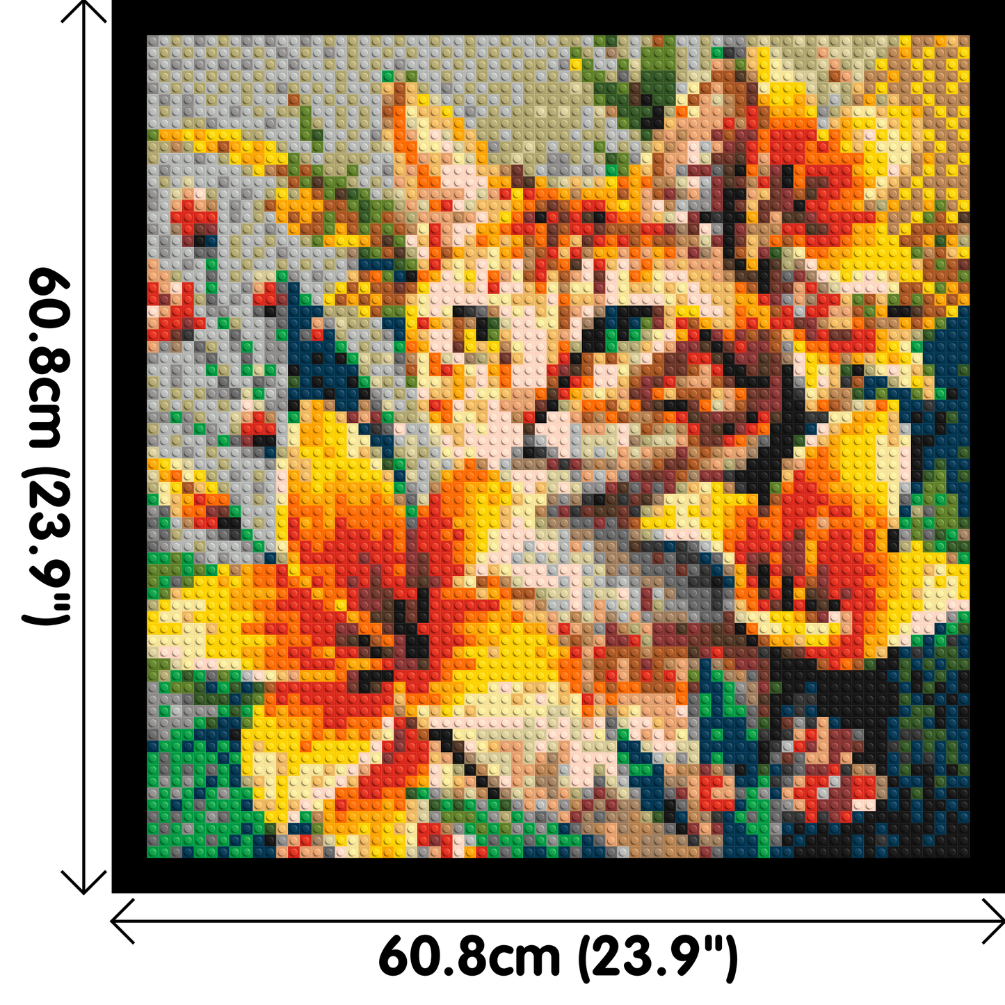 Ginger Tabby Cat with Orange Lilies and Pink Blossoms Illustration - Brick Art Mosaic Kit 3x3 large