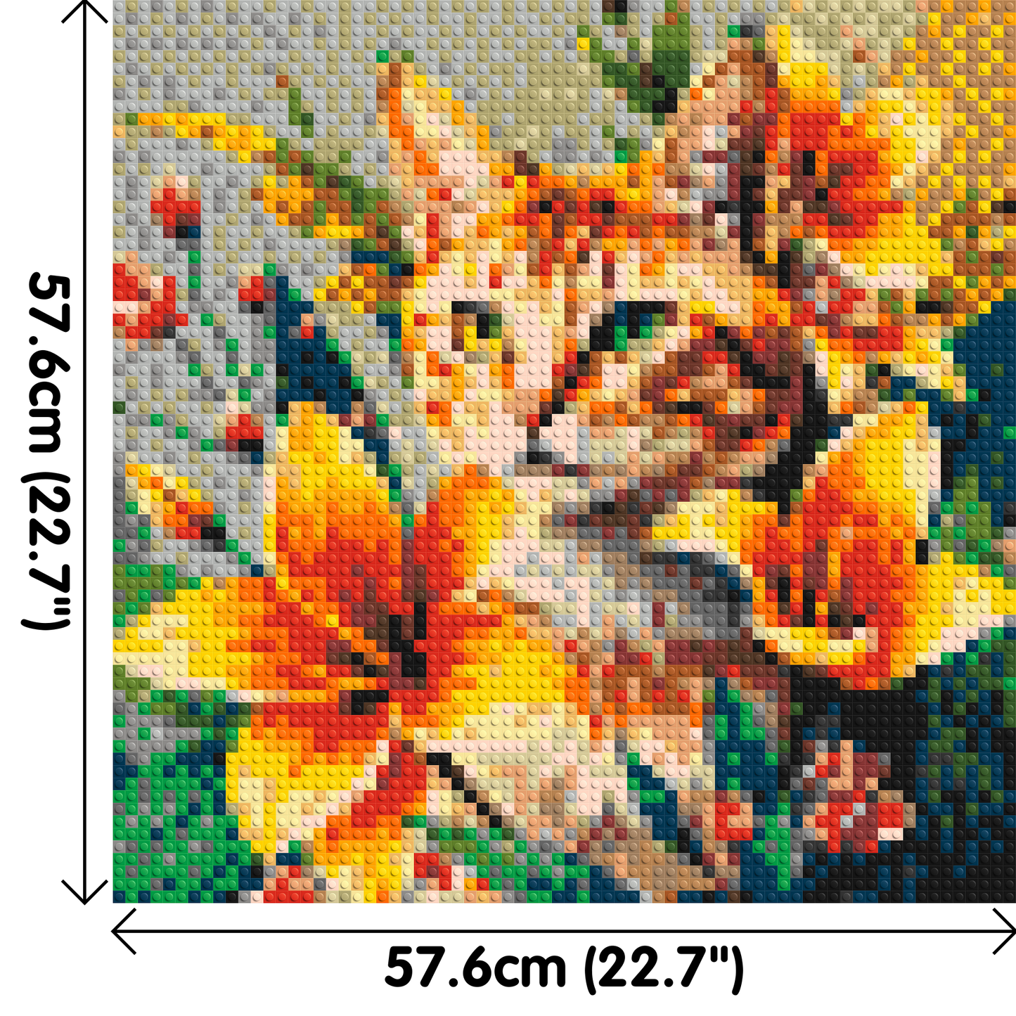 Ginger Tabby Cat with Orange Lilies and Pink Blossoms Illustration - Brick Art Mosaic Kit 3x3 large