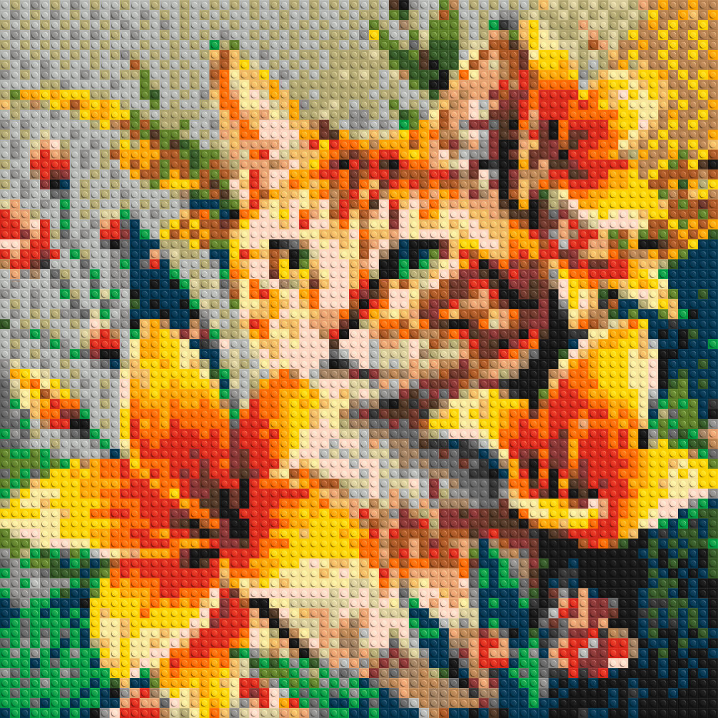 Ginger Tabby Cat with Orange Lilies and Pink Blossoms Illustration - Brick Art Mosaic Kit 3x3 large